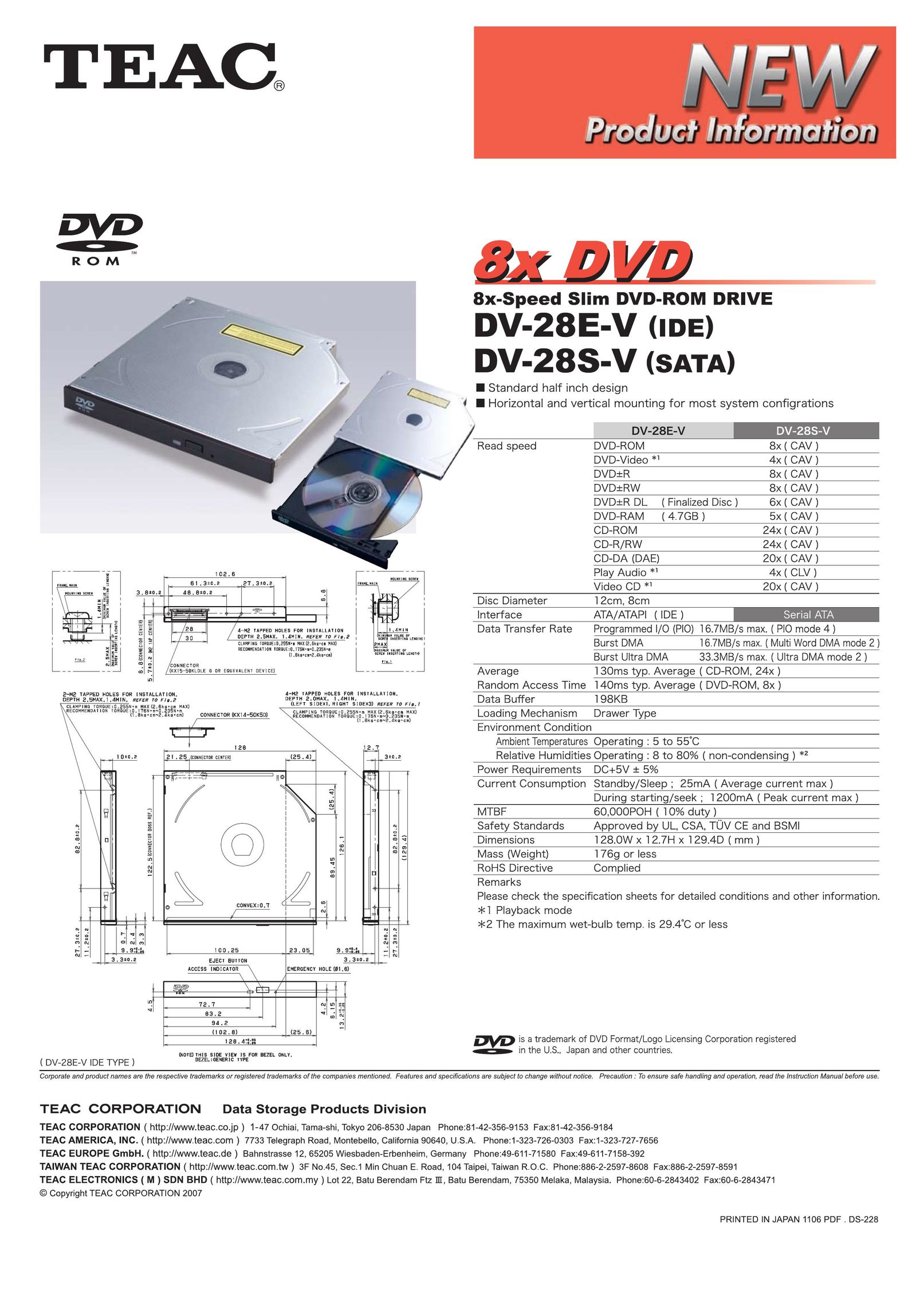 Teac DV-28S-V Computer Drive User Manual