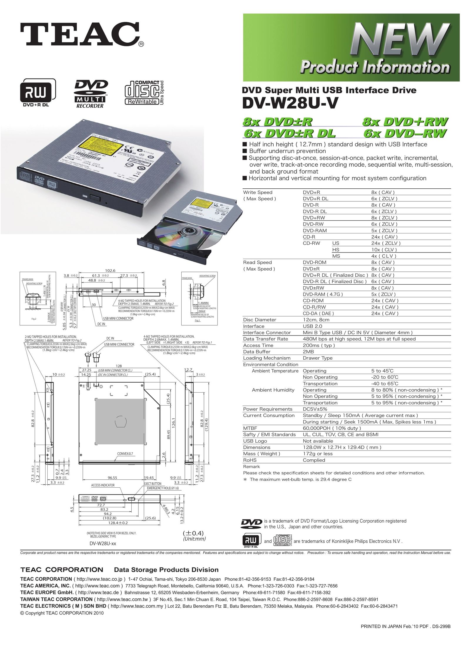 Teac DV-W28U-V Computer Drive User Manual