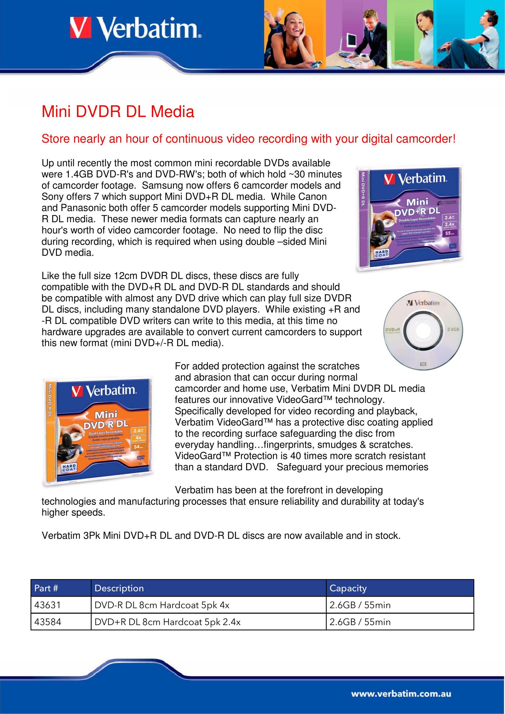 Verbatim Mini DVDR DL Media Computer Drive User Manual