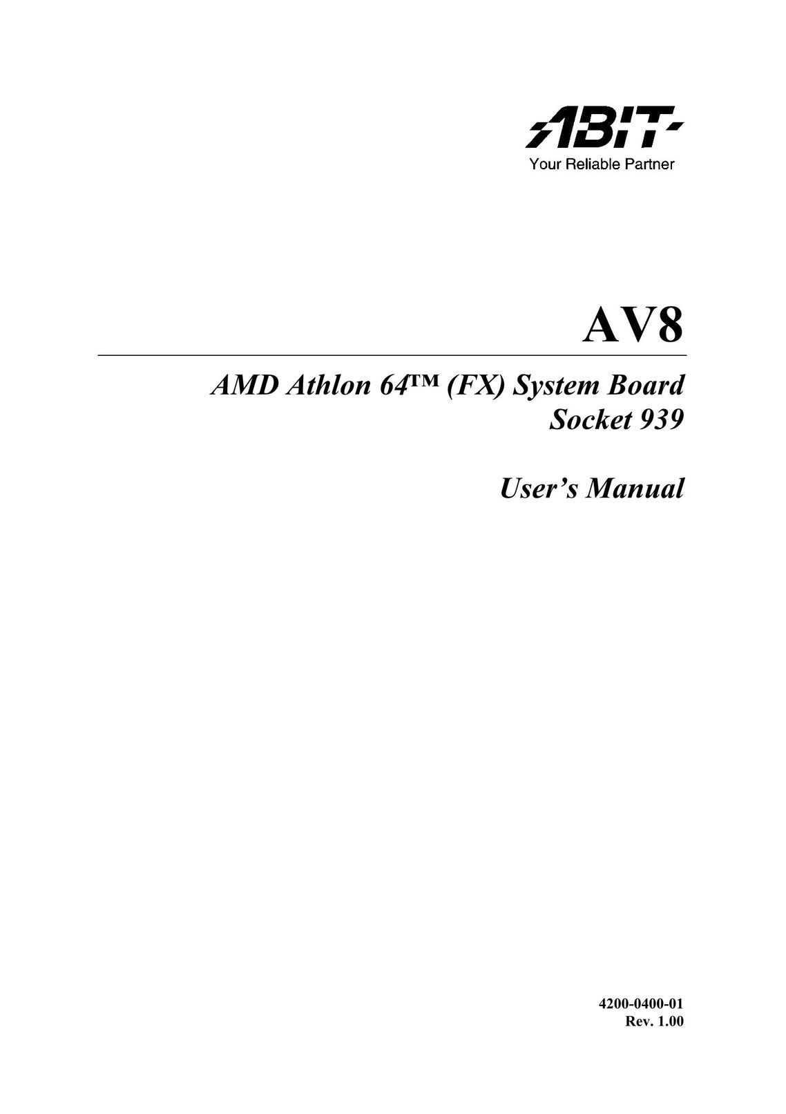 Abit AV8 Computer Hardware User Manual