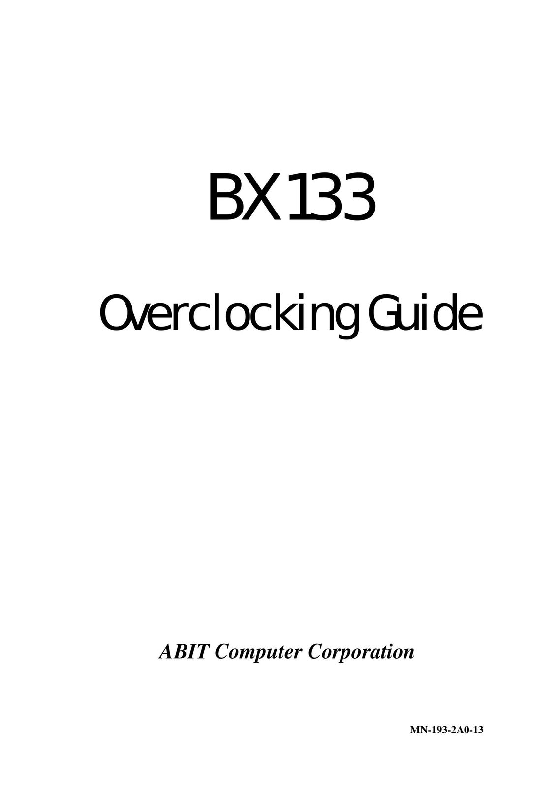 Abit BX 133 Computer Hardware User Manual