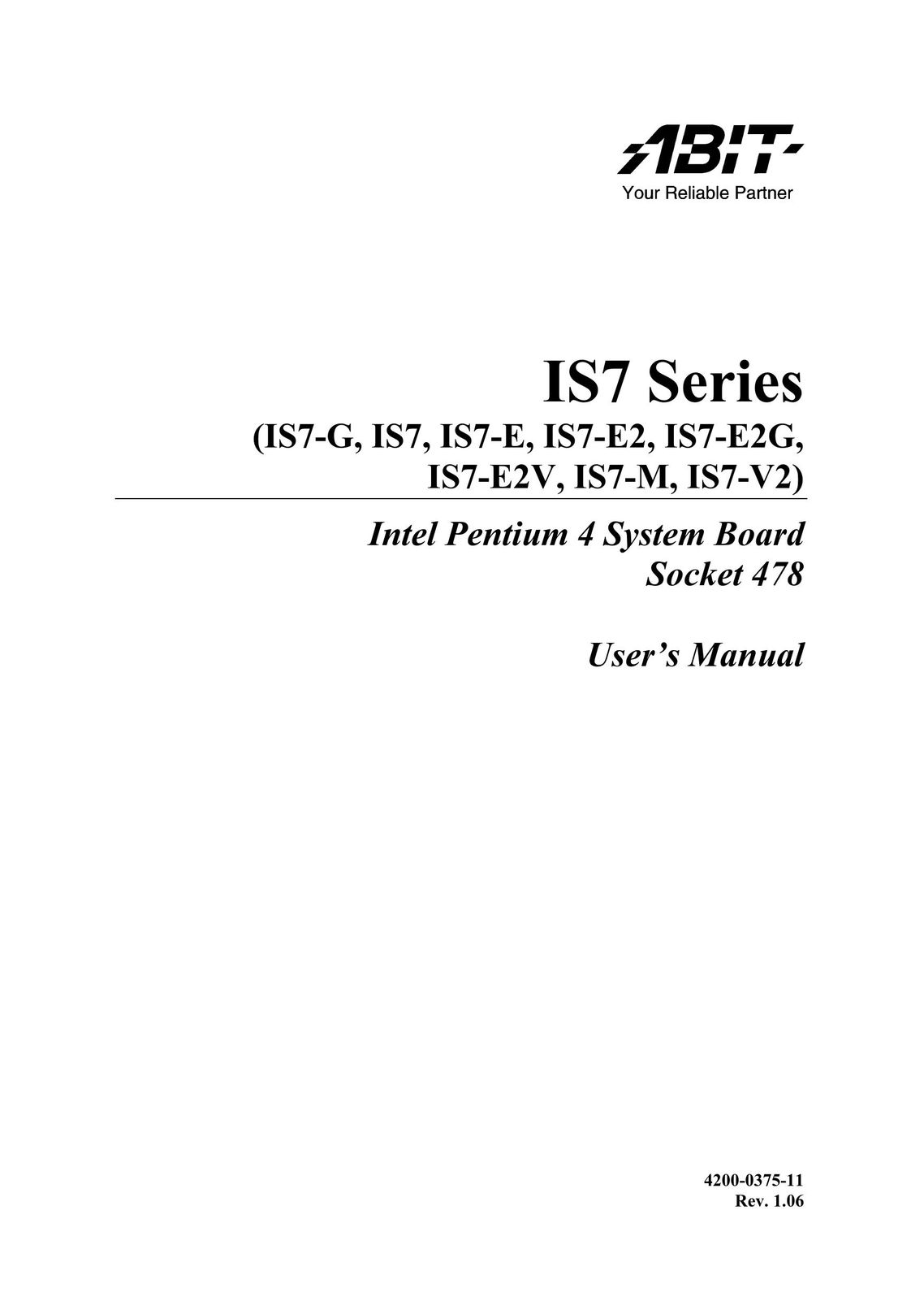 Abit IS7-E2V Computer Hardware User Manual