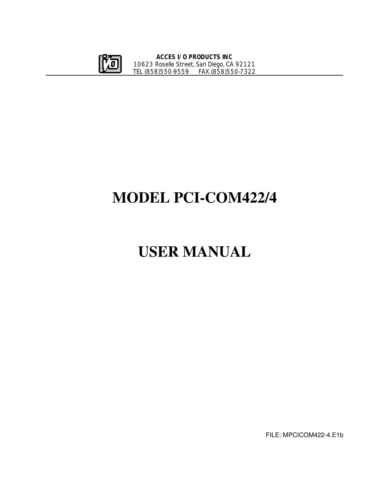 Access PCI-COM422/4 Computer Hardware User Manual