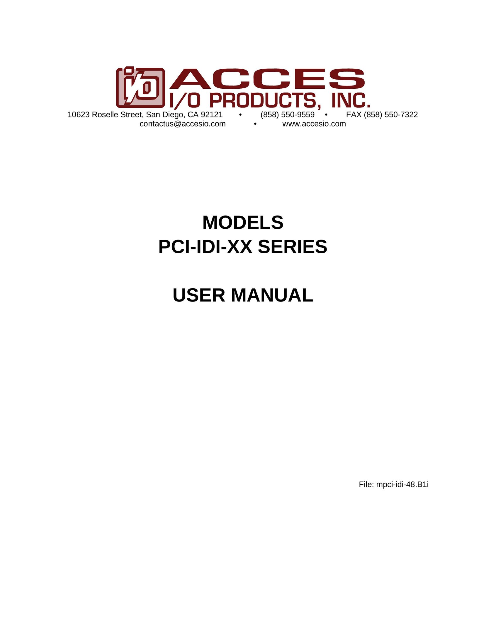 Access PCI-IDI-XX Computer Hardware User Manual