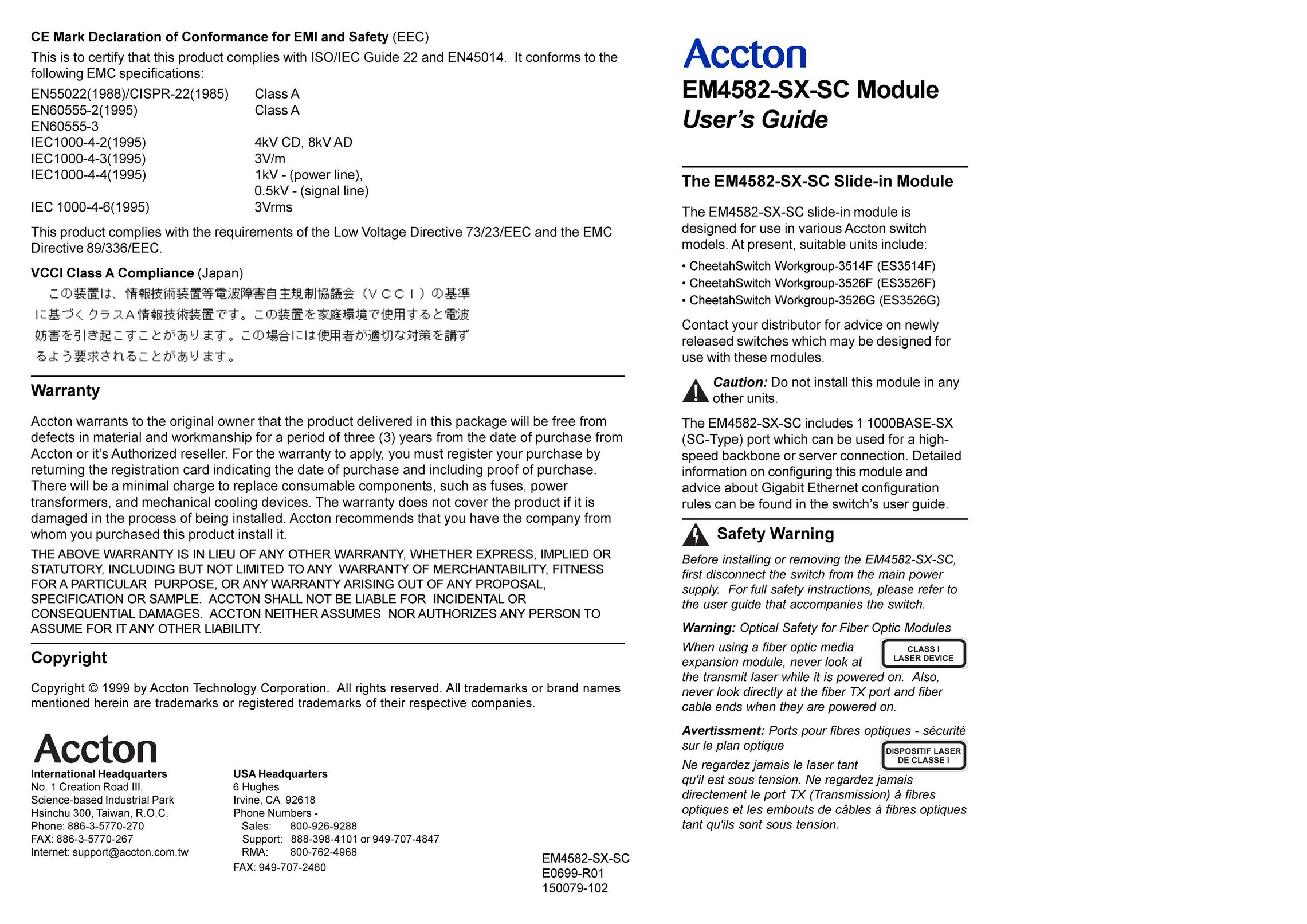 Accton Technology Slide-in Module Computer Hardware User Manual