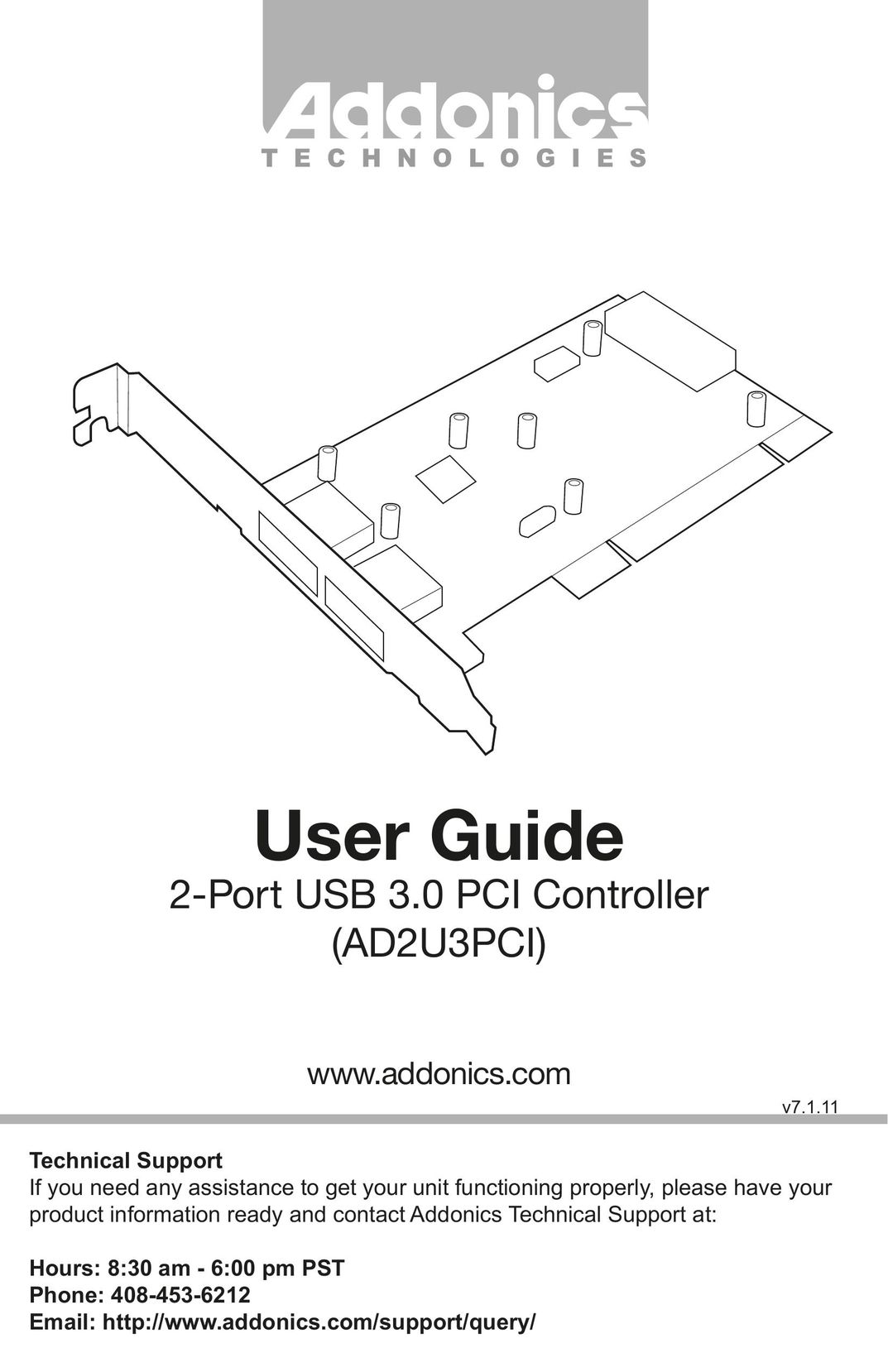 Addonics Technologies AD2U3PCI Computer Hardware User Manual