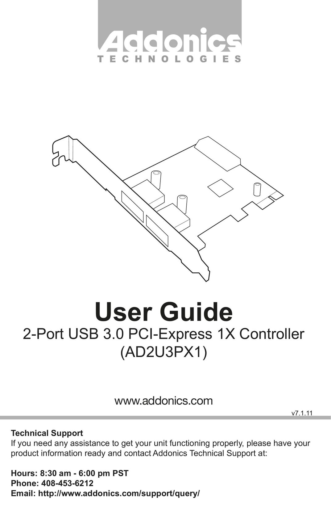Addonics Technologies AD2U3PX1 Computer Hardware User Manual