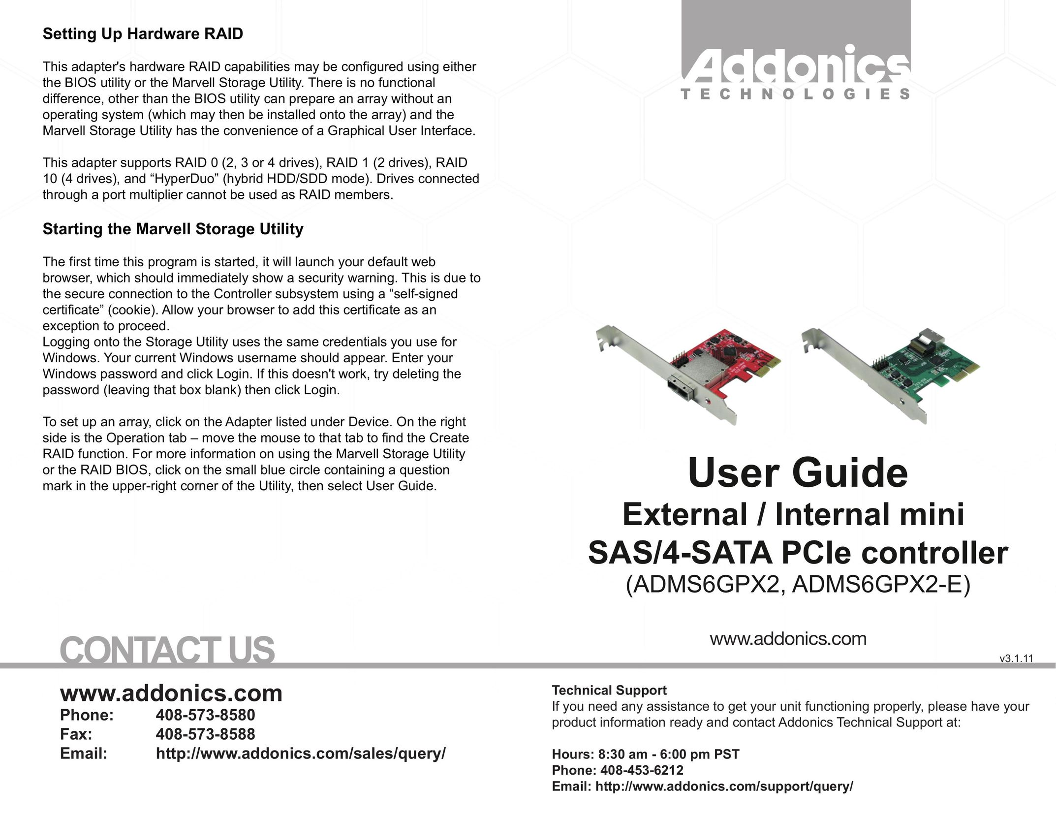 Addonics Technologies ADMS6GPX2 Computer Hardware User Manual