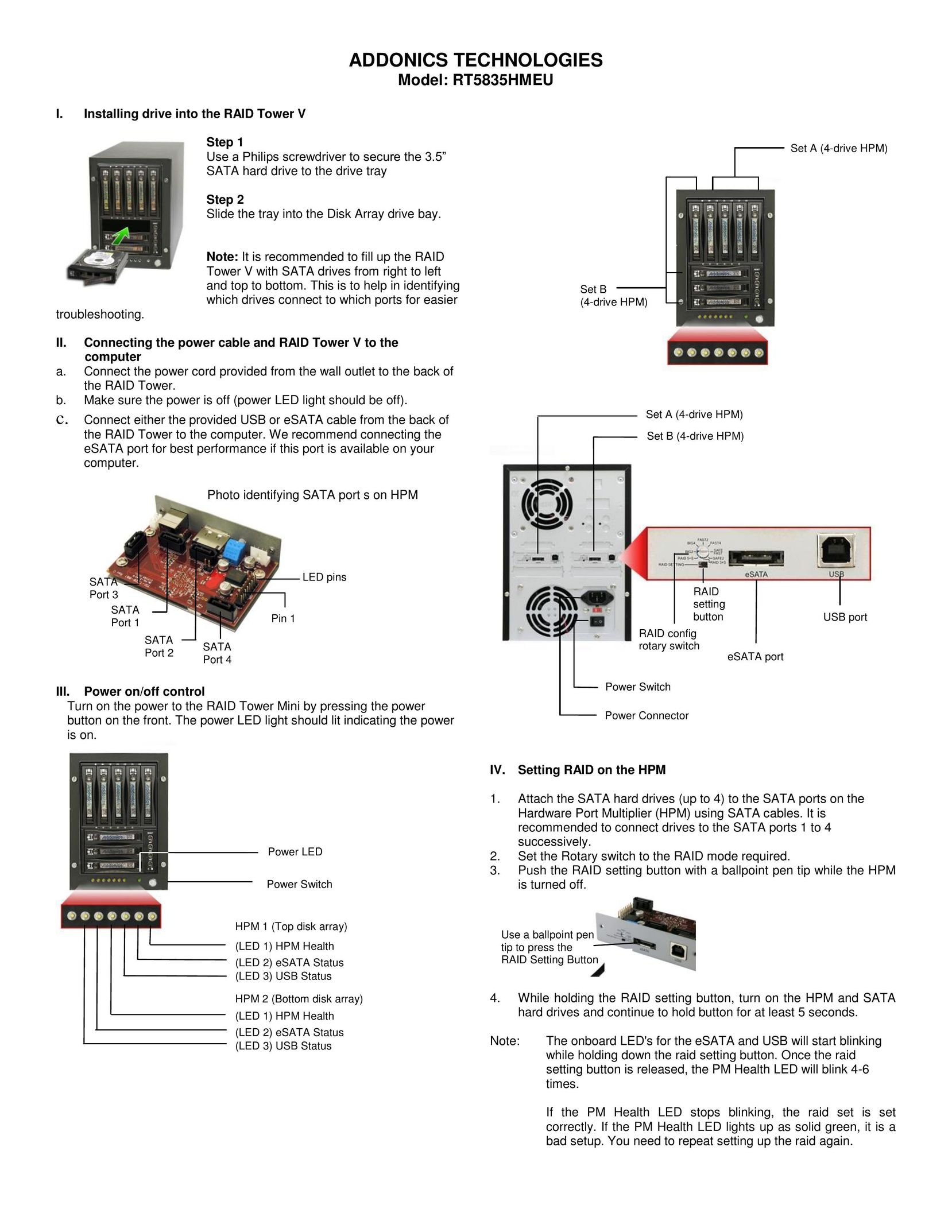 Addonics Technologies RT5835HMEU Computer Hardware User Manual