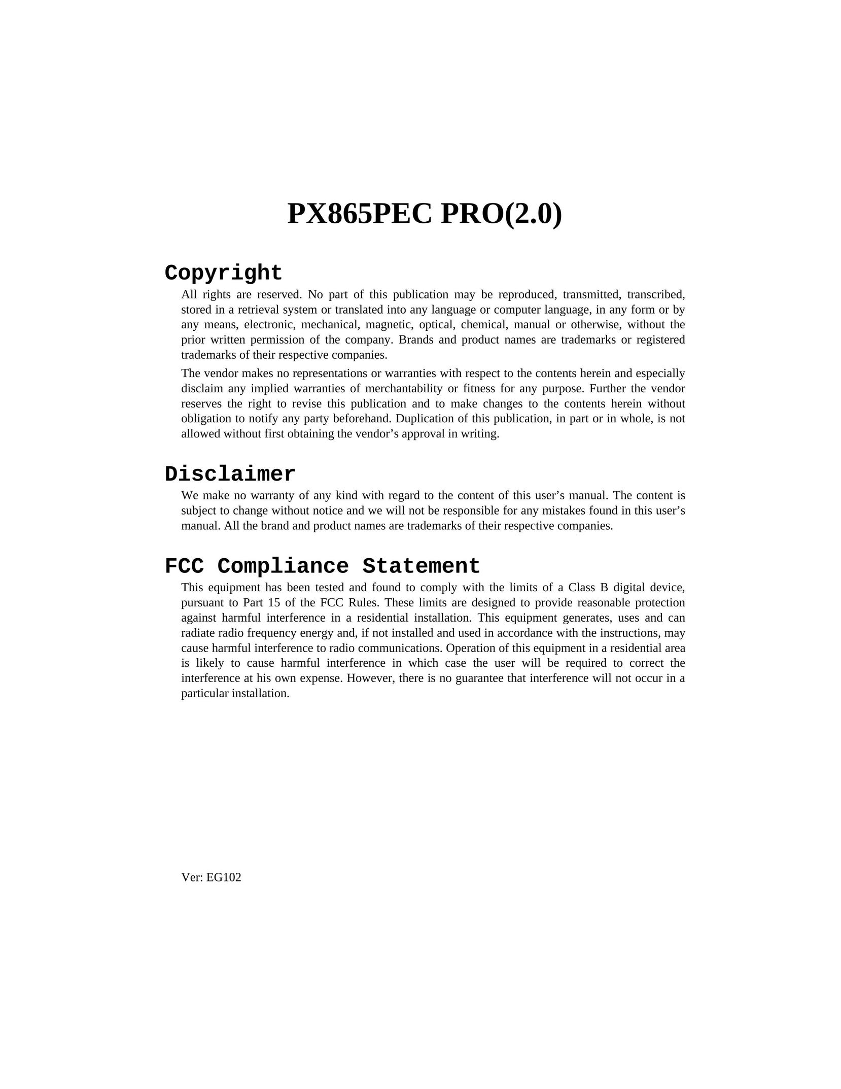 Albatron Technology PX865PEC Computer Hardware User Manual
