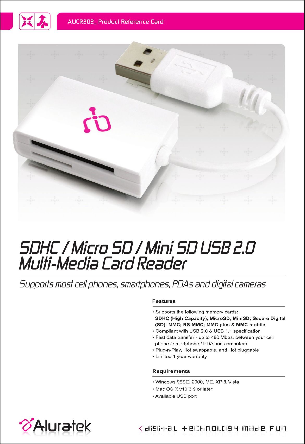 Aluratek Mini SD USB 2.0 Computer Hardware User Manual