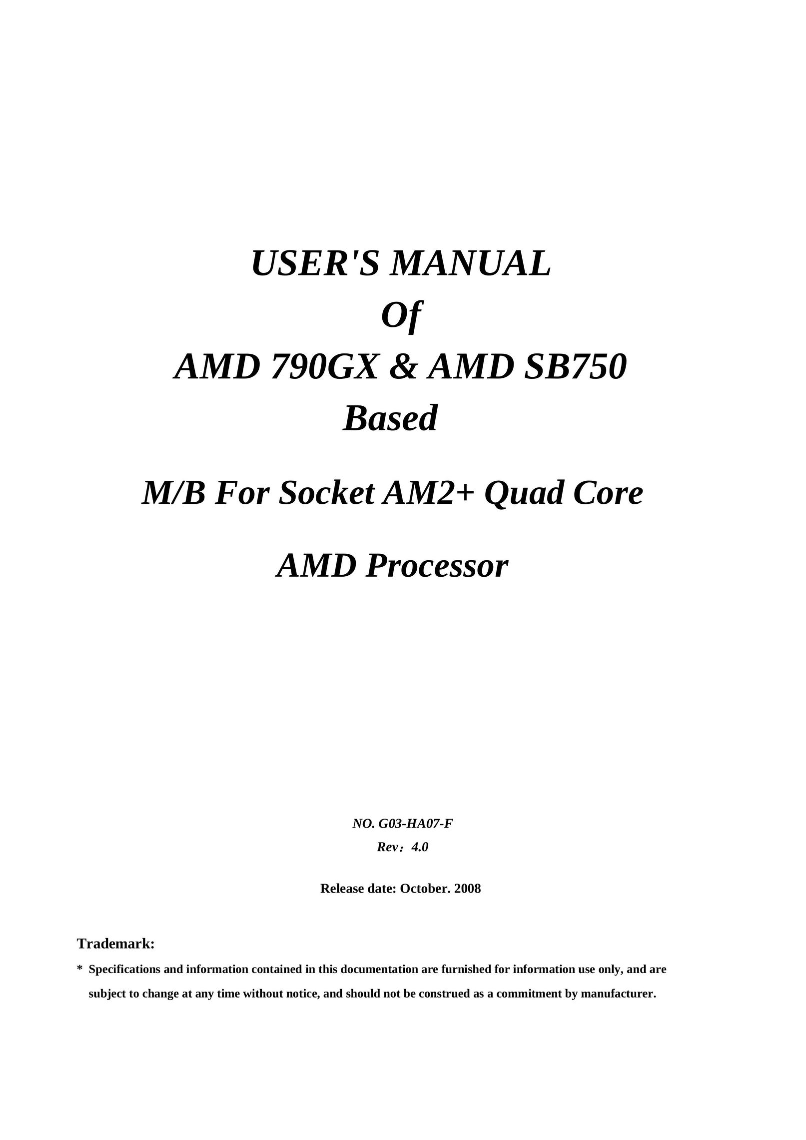 AMD 790GX Computer Hardware User Manual
