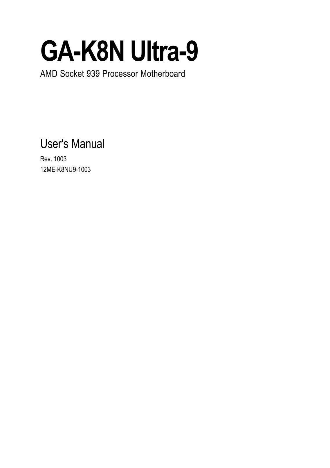 AMD GA-K8N ULTRA-9 Computer Hardware User Manual