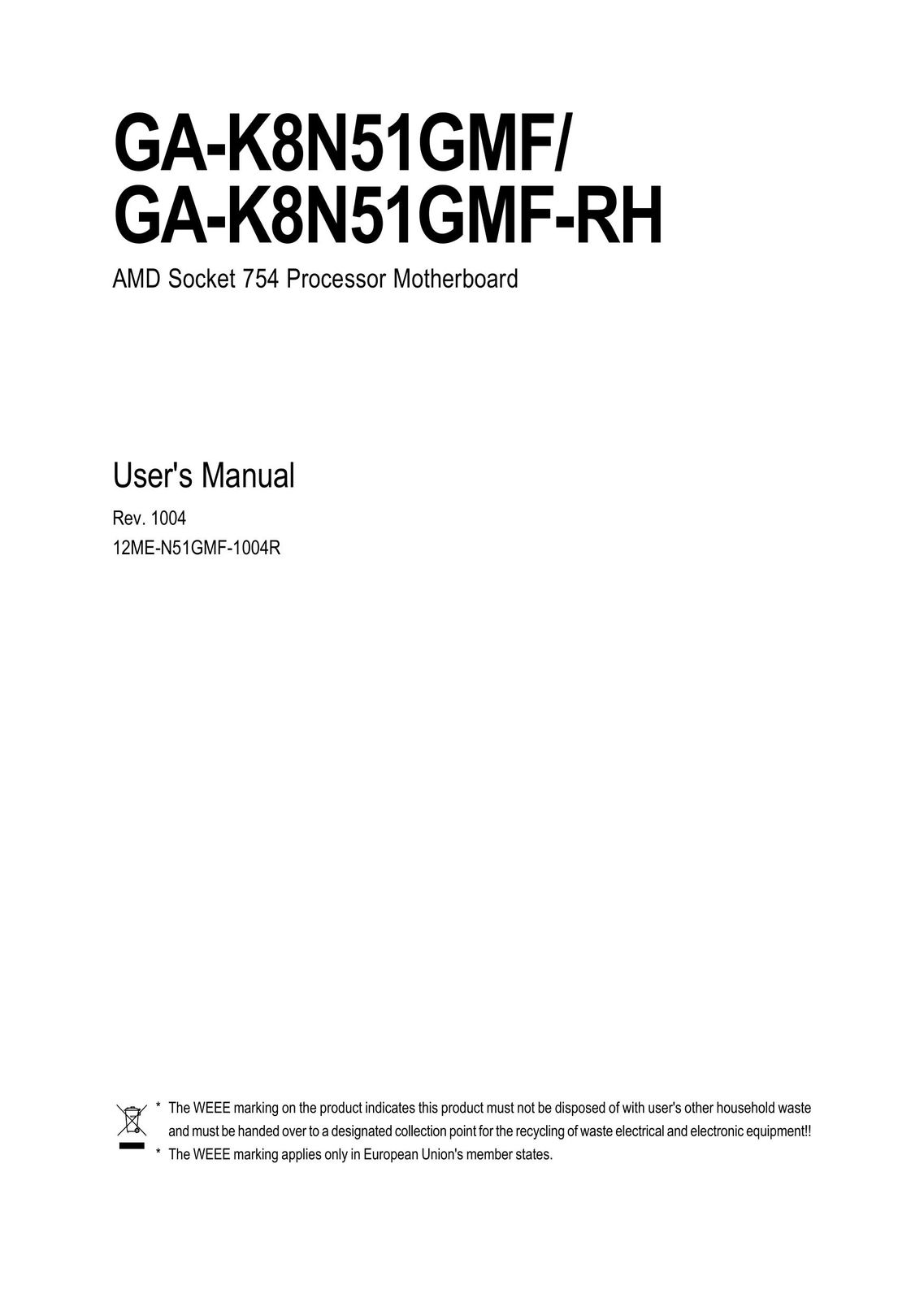 AMD GA-K8N51GMF Computer Hardware User Manual