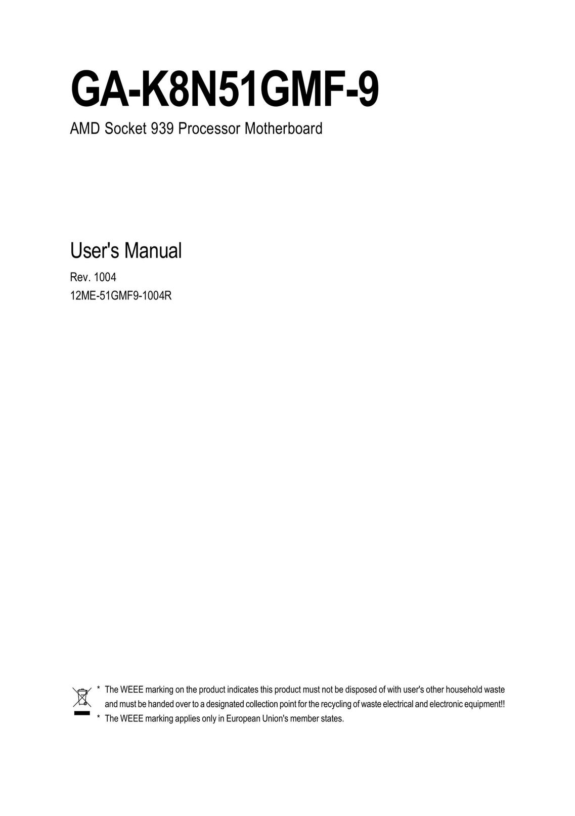 AMD GA-K8N51GMF-9 Computer Hardware User Manual