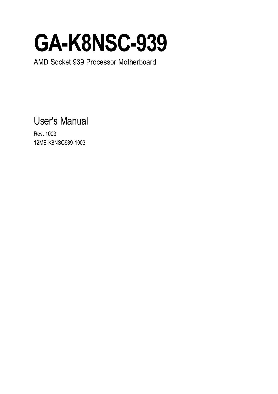 AMD GA-K8NSC-939 Computer Hardware User Manual