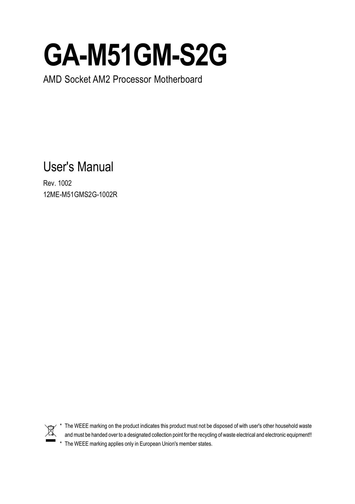 AMD GA-M51GM-S2G Computer Hardware User Manual