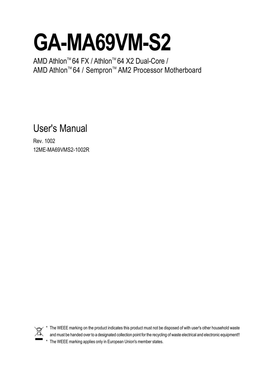 AMD GA-MA69VM-S2 Computer Hardware User Manual