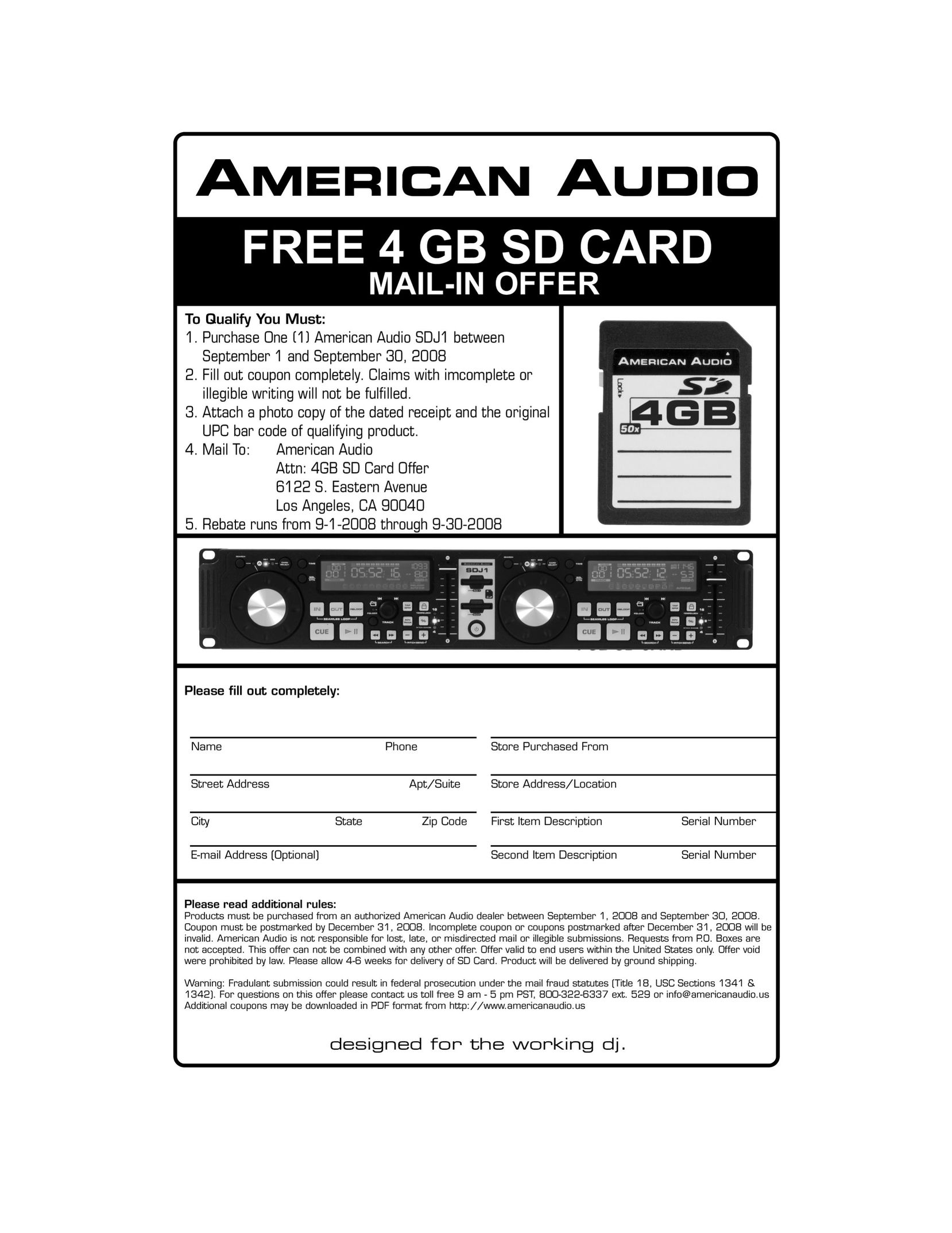 American Audio 4 GB SD Card Computer Hardware User Manual