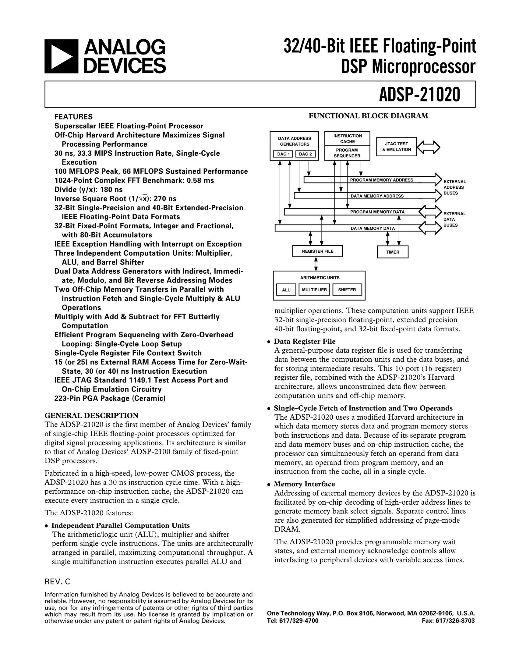 Analog Devices ADSP-21020 Computer Hardware User Manual