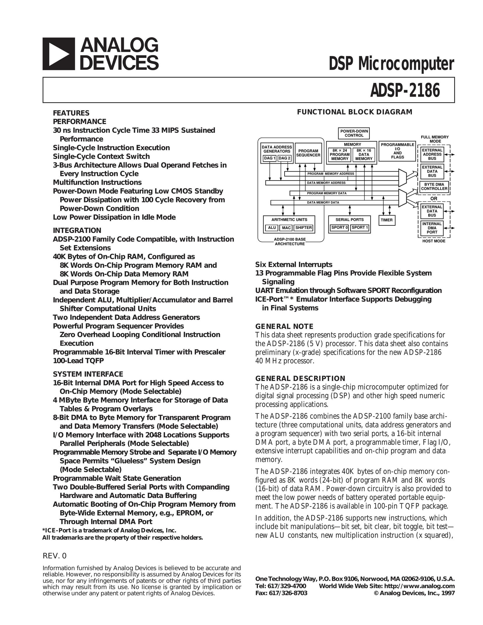 Analog Devices ADSP-2186 Computer Hardware User Manual