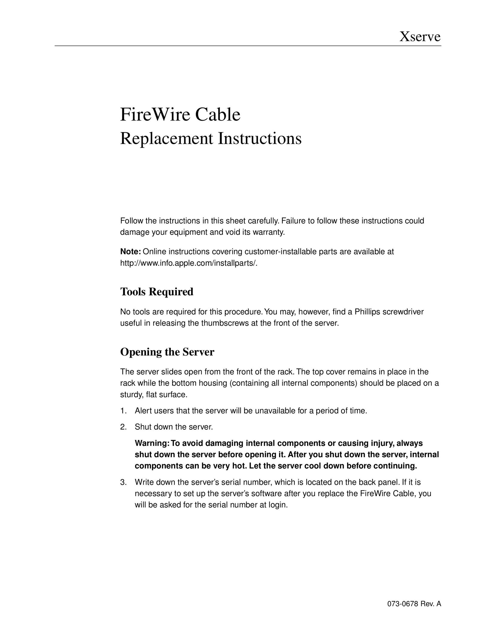 Apple FireWire Cable Computer Hardware User Manual