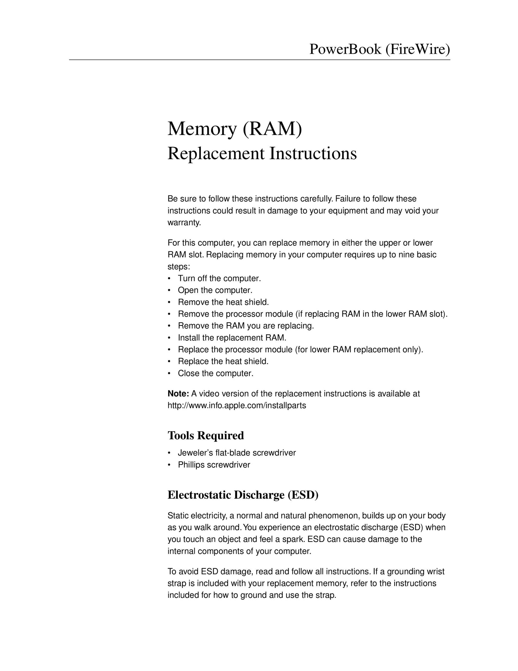 Apple Memory (RAM) Computer Hardware User Manual