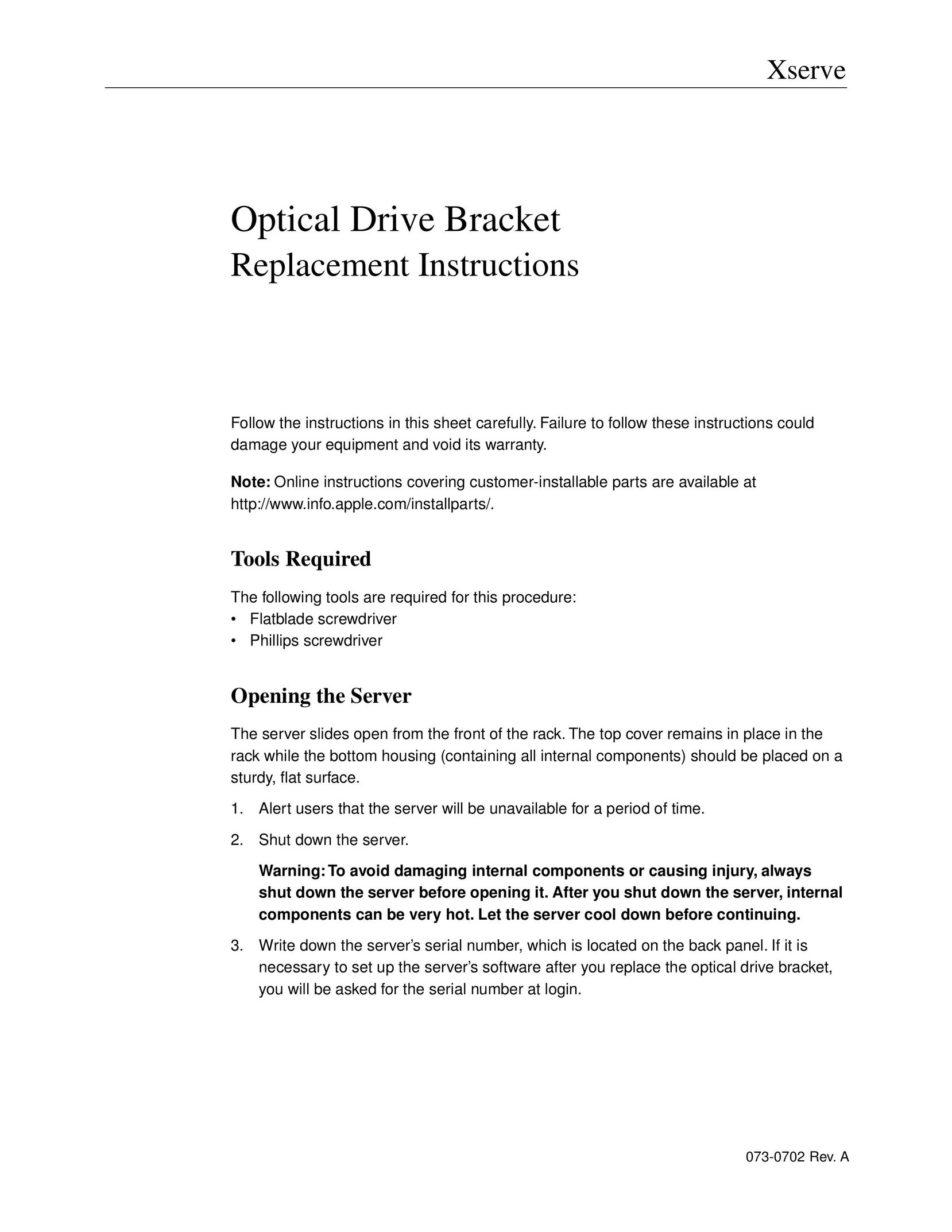 Apple Optical Drive Bracket Computer Hardware User Manual