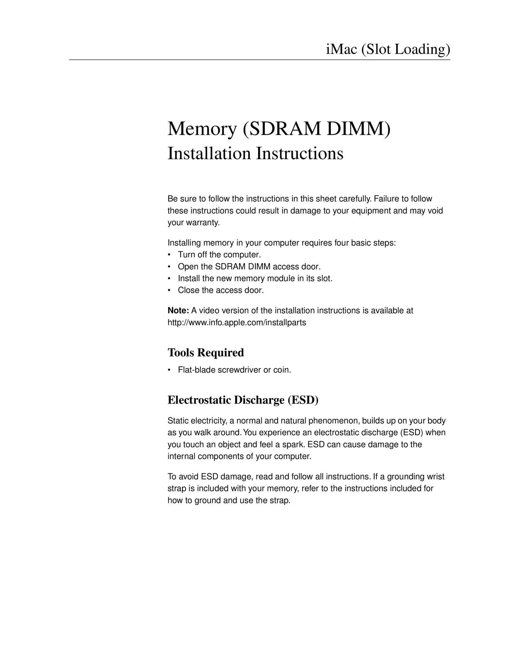 Apple SDRAM DIMM Computer Hardware User Manual