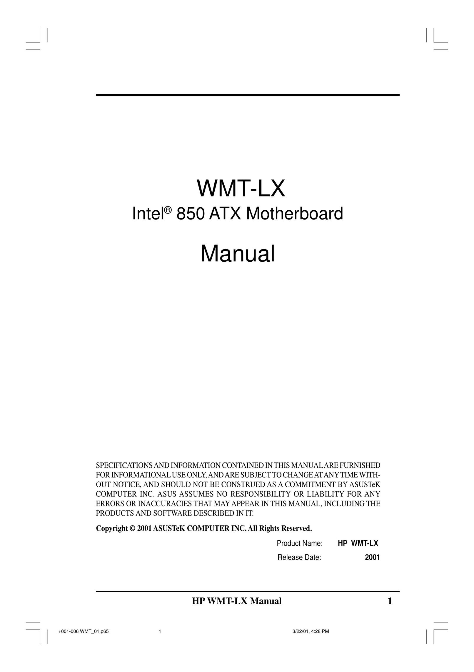 Asus 850 ATX Computer Hardware User Manual