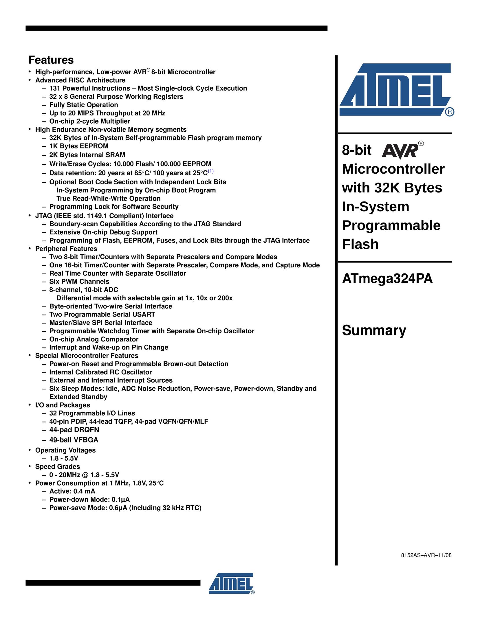 Atmel ATmega324PA Computer Hardware User Manual