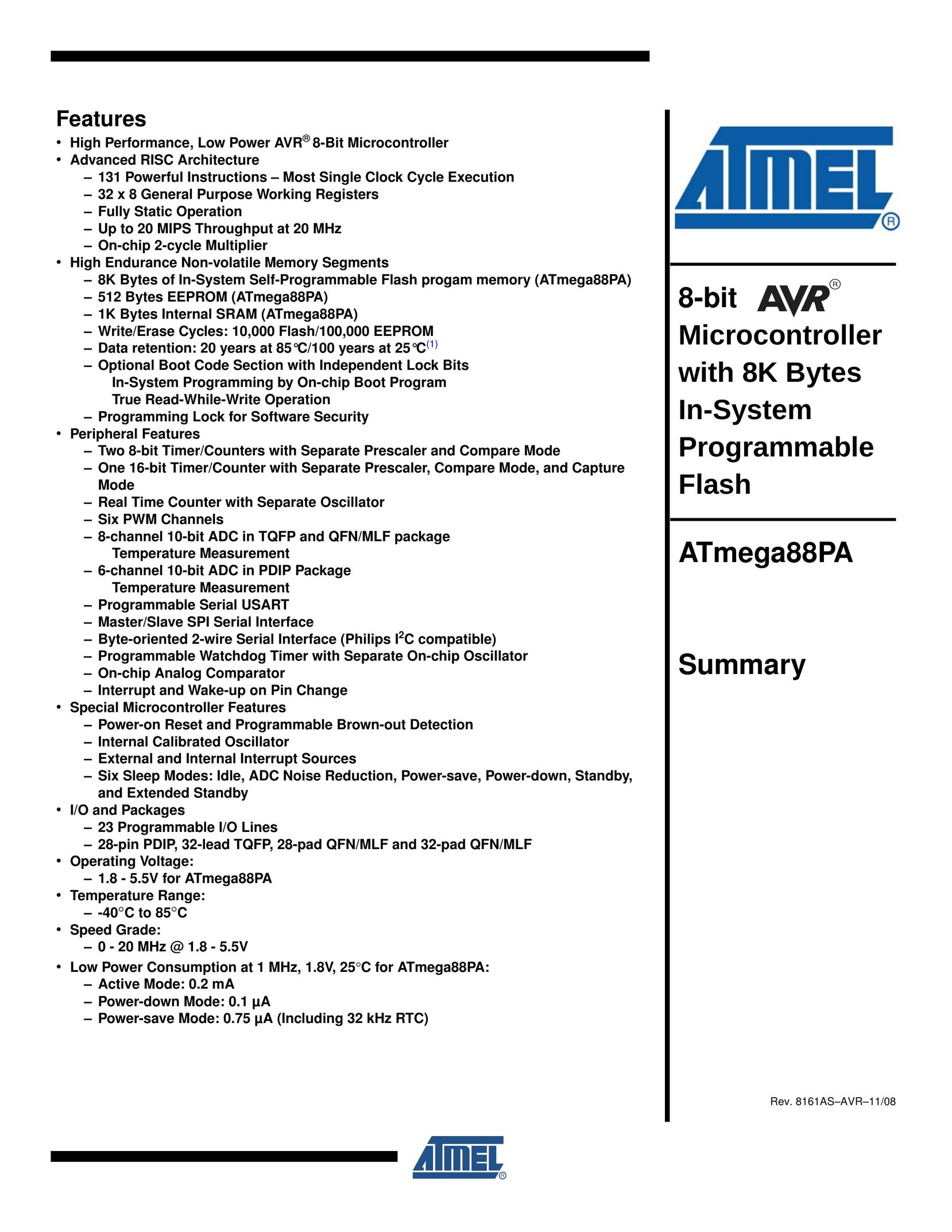 Atmel ATmega88PA Computer Hardware User Manual