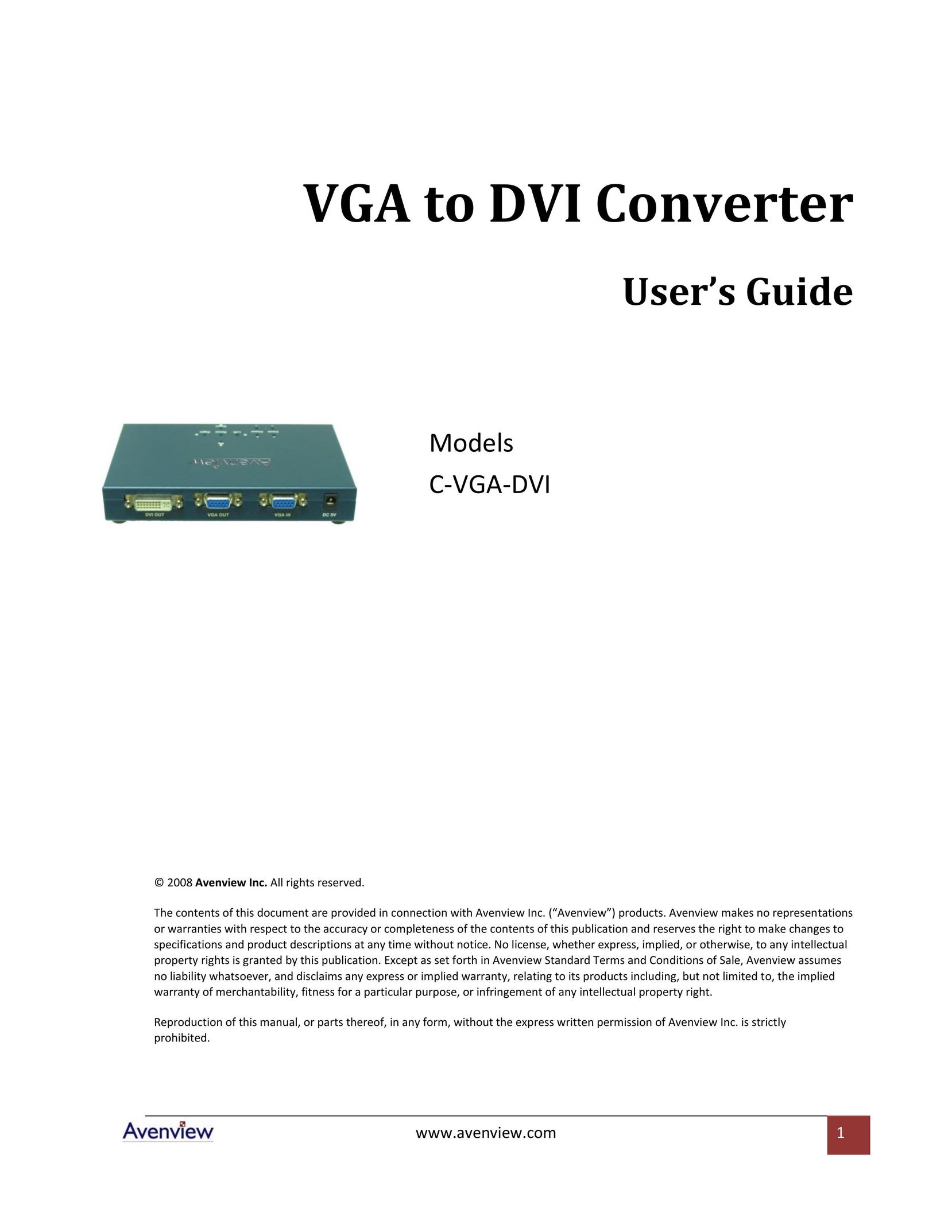 Avenview C-VGA-DVI Computer Hardware User Manual