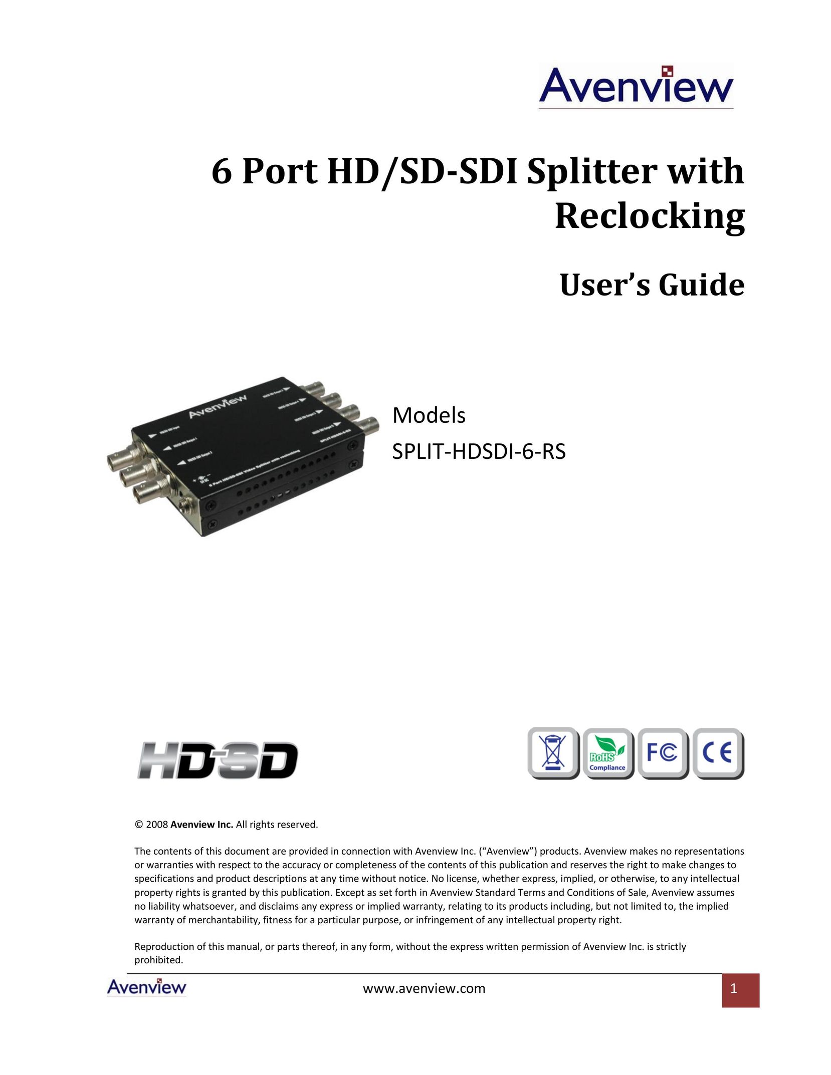 Avenview SPLIT-HDSDI-6-RS Computer Hardware User Manual