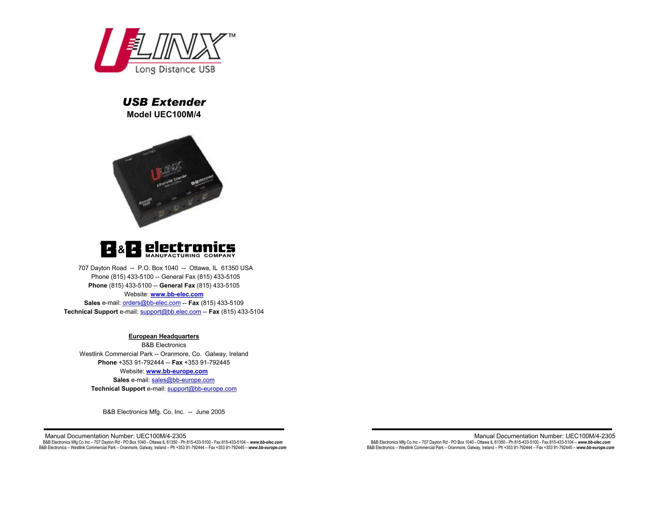B&B Electronics UEC100M/4 Computer Hardware User Manual