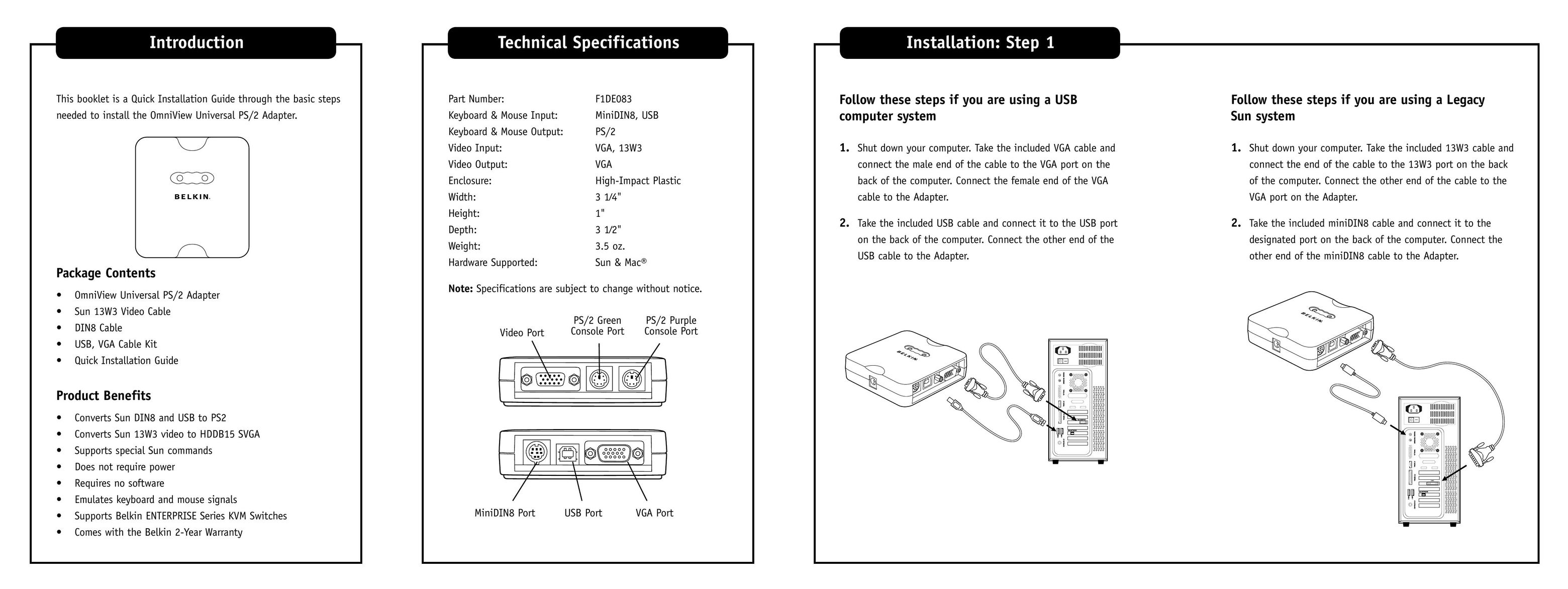 Belkin F1DE083 Computer Hardware User Manual