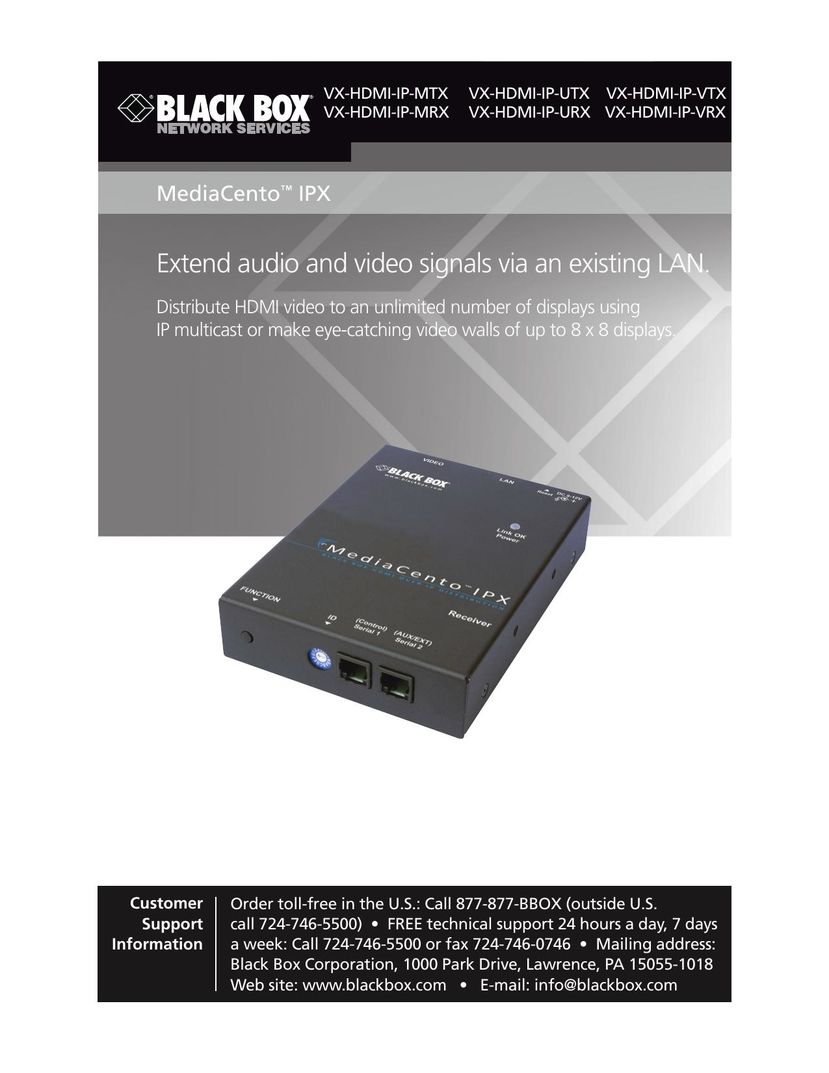 Black Box Black Box MediaCentro IPX Computer Hardware User Manual