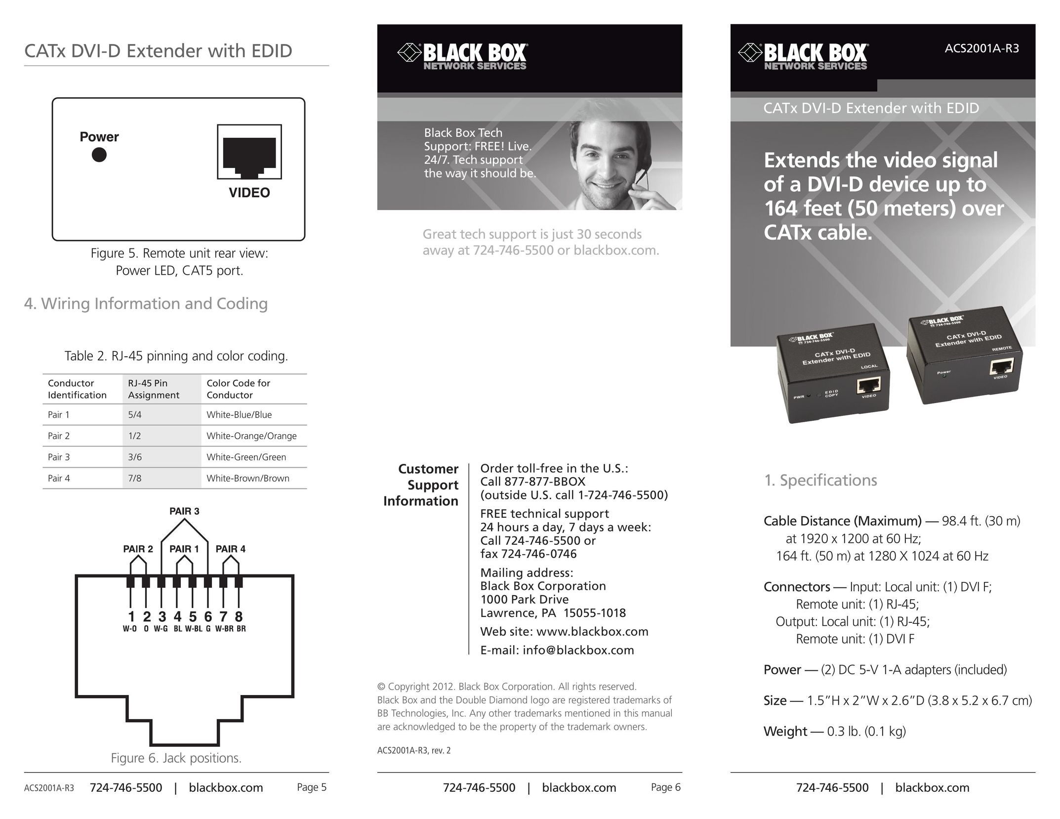 Black Box CATx DVI-D Extender with EDID Computer Hardware User Manual
