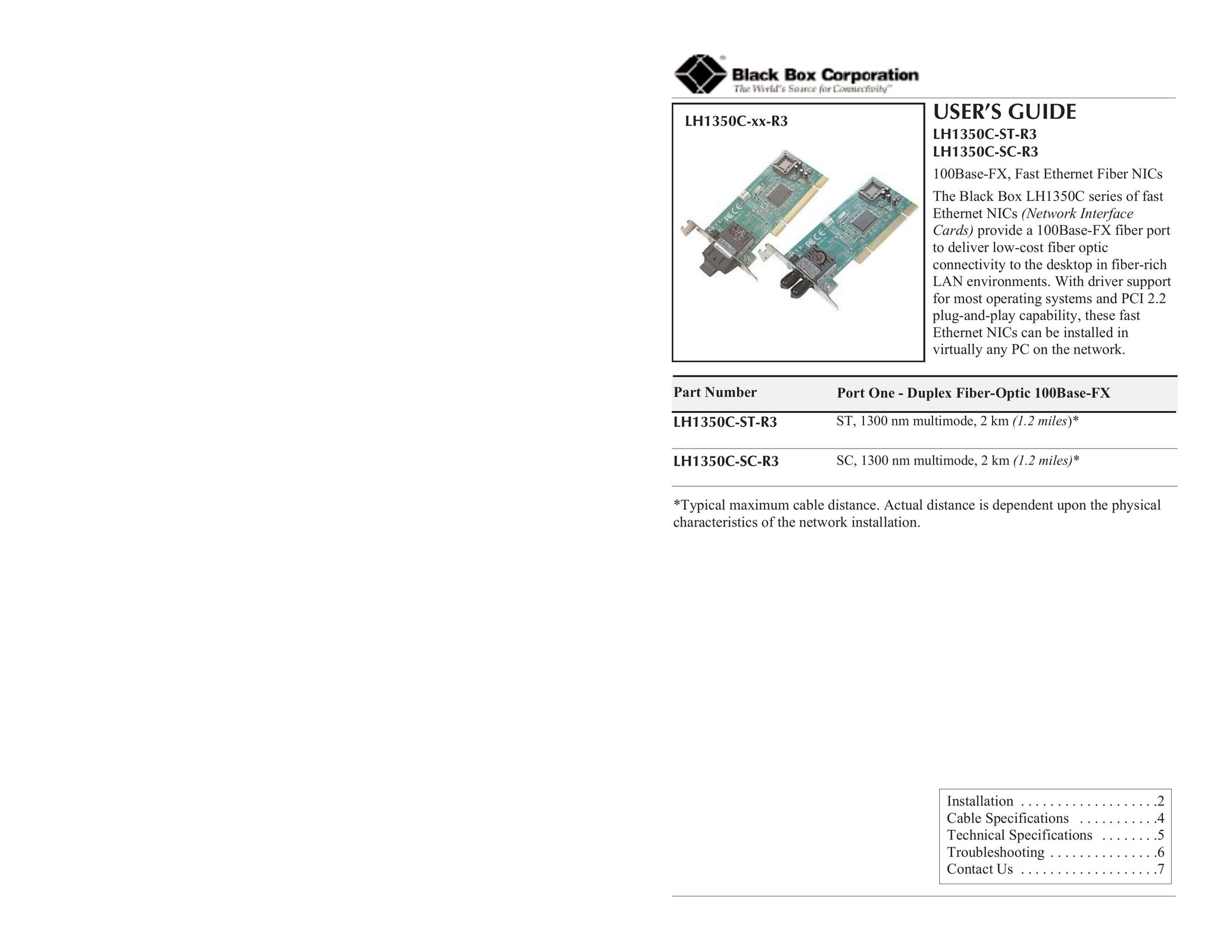 Black Box Ethernet NIC Computer Hardware User Manual