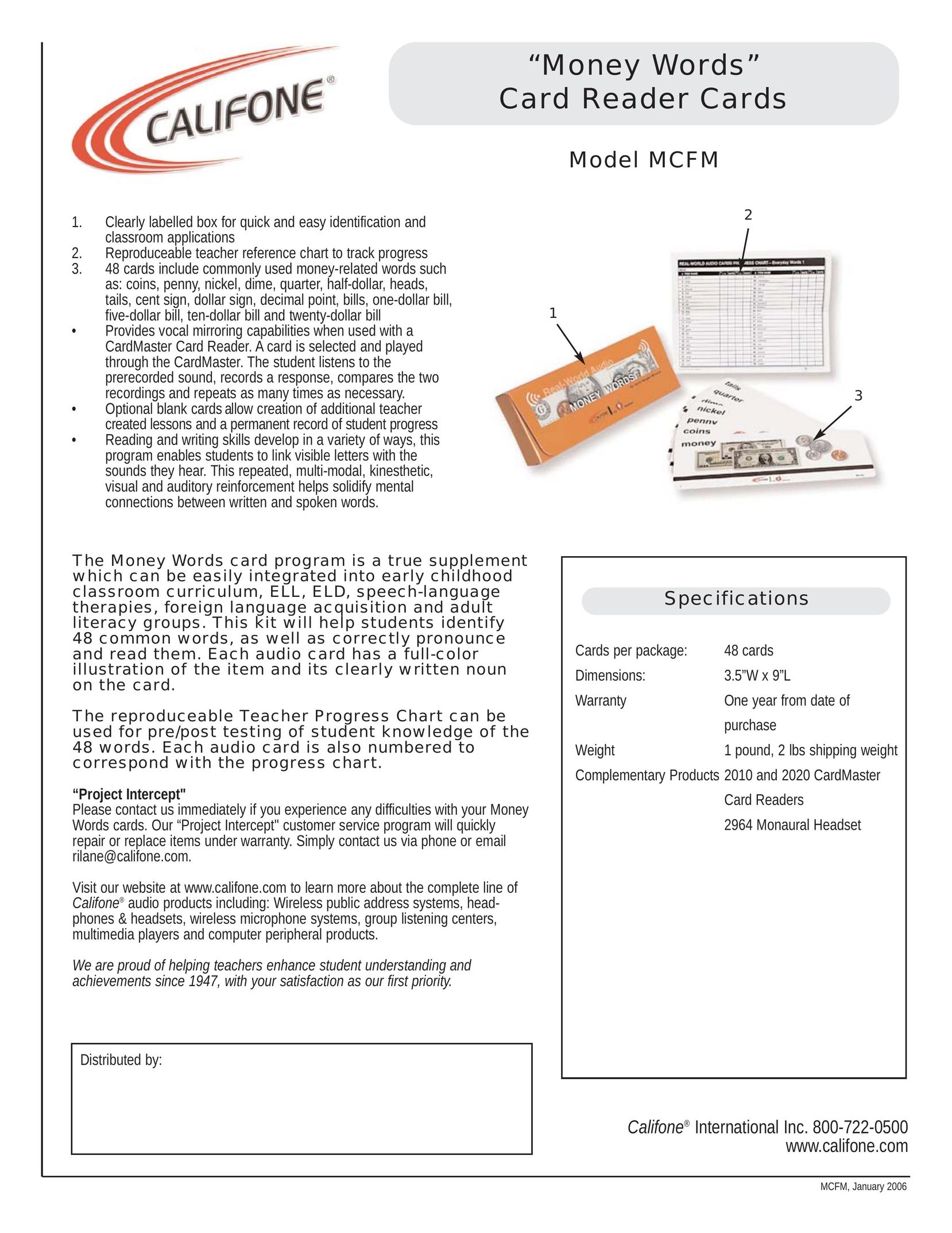 Califone MCFM Computer Hardware User Manual