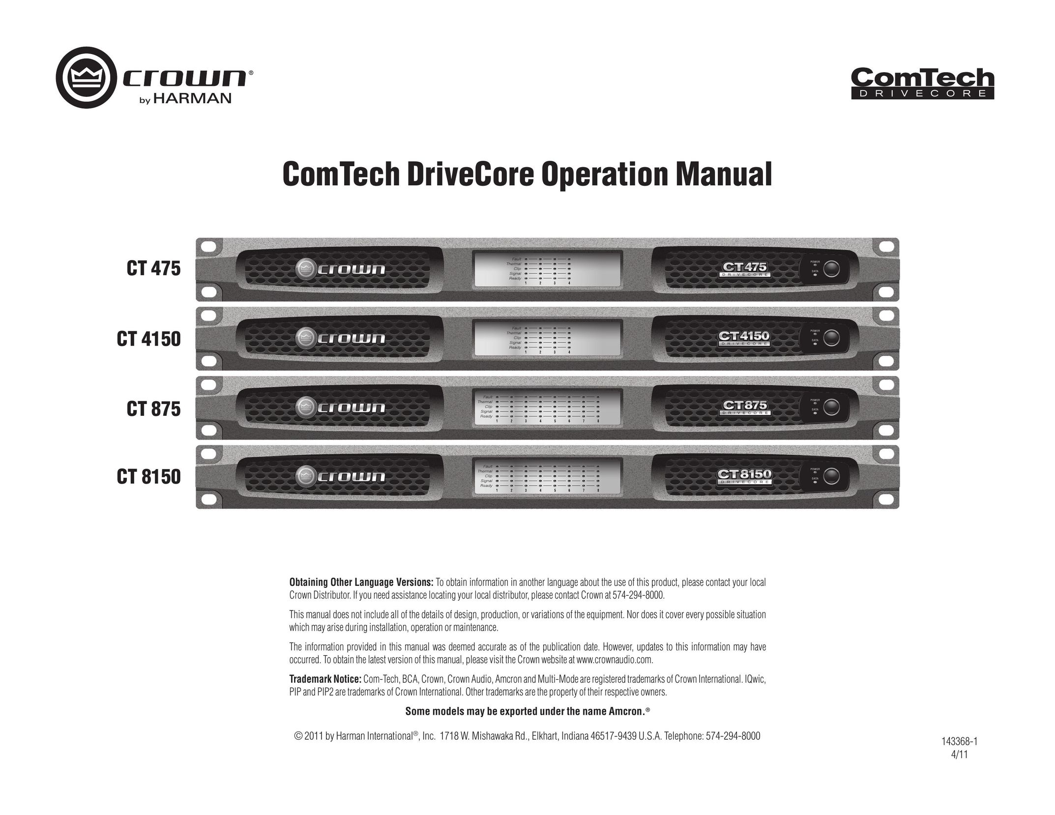 Crown CT 475 Computer Hardware User Manual