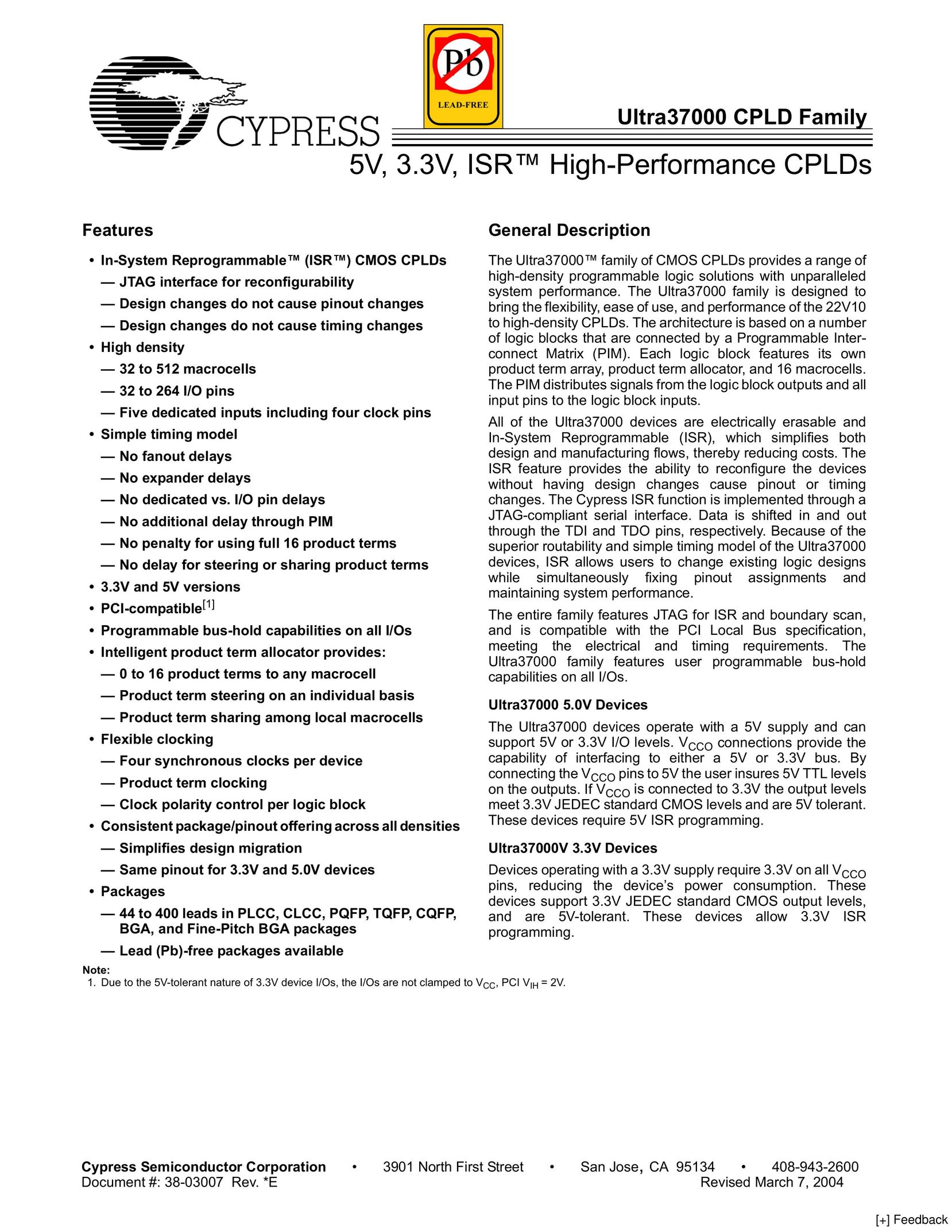 Cypress 37000 CPLD Computer Hardware User Manual