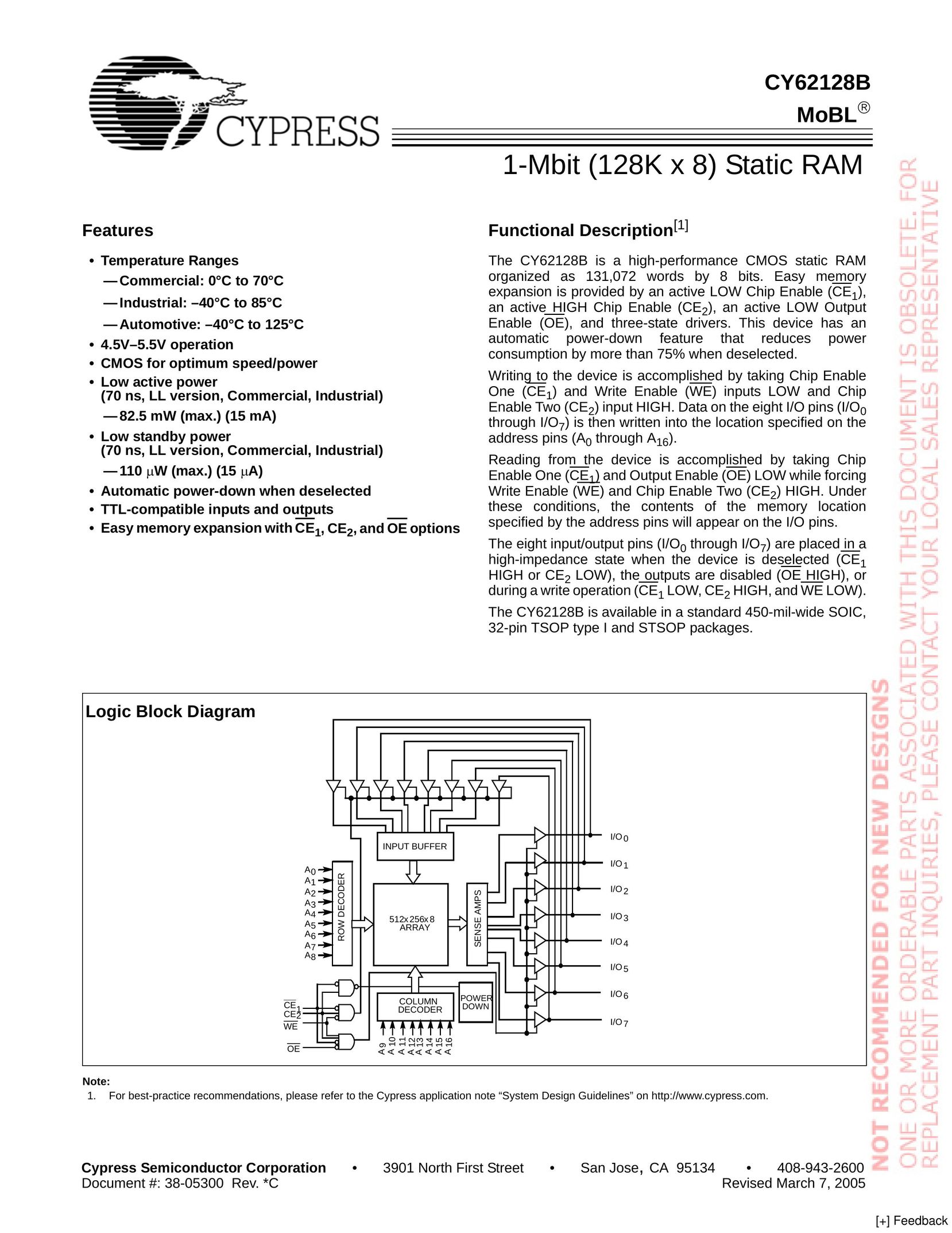 Cypress CY62128B Computer Hardware User Manual