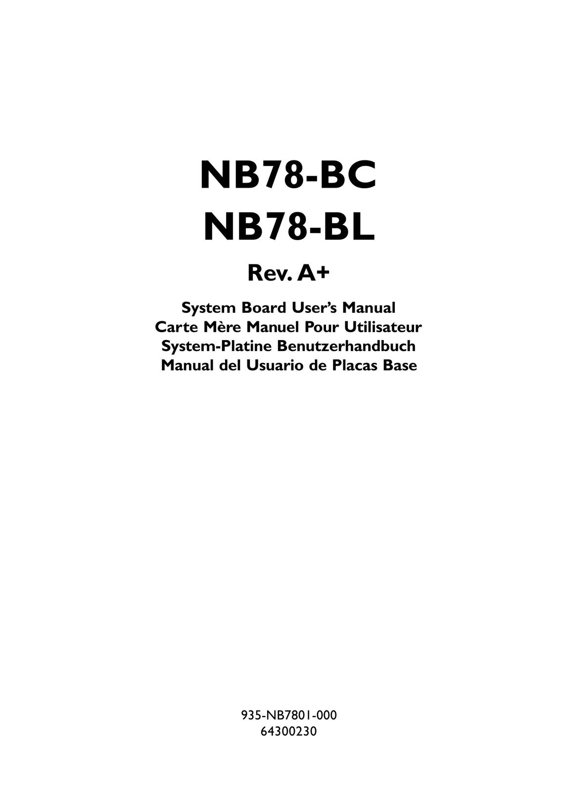 DFI NB78-BC Computer Hardware User Manual
