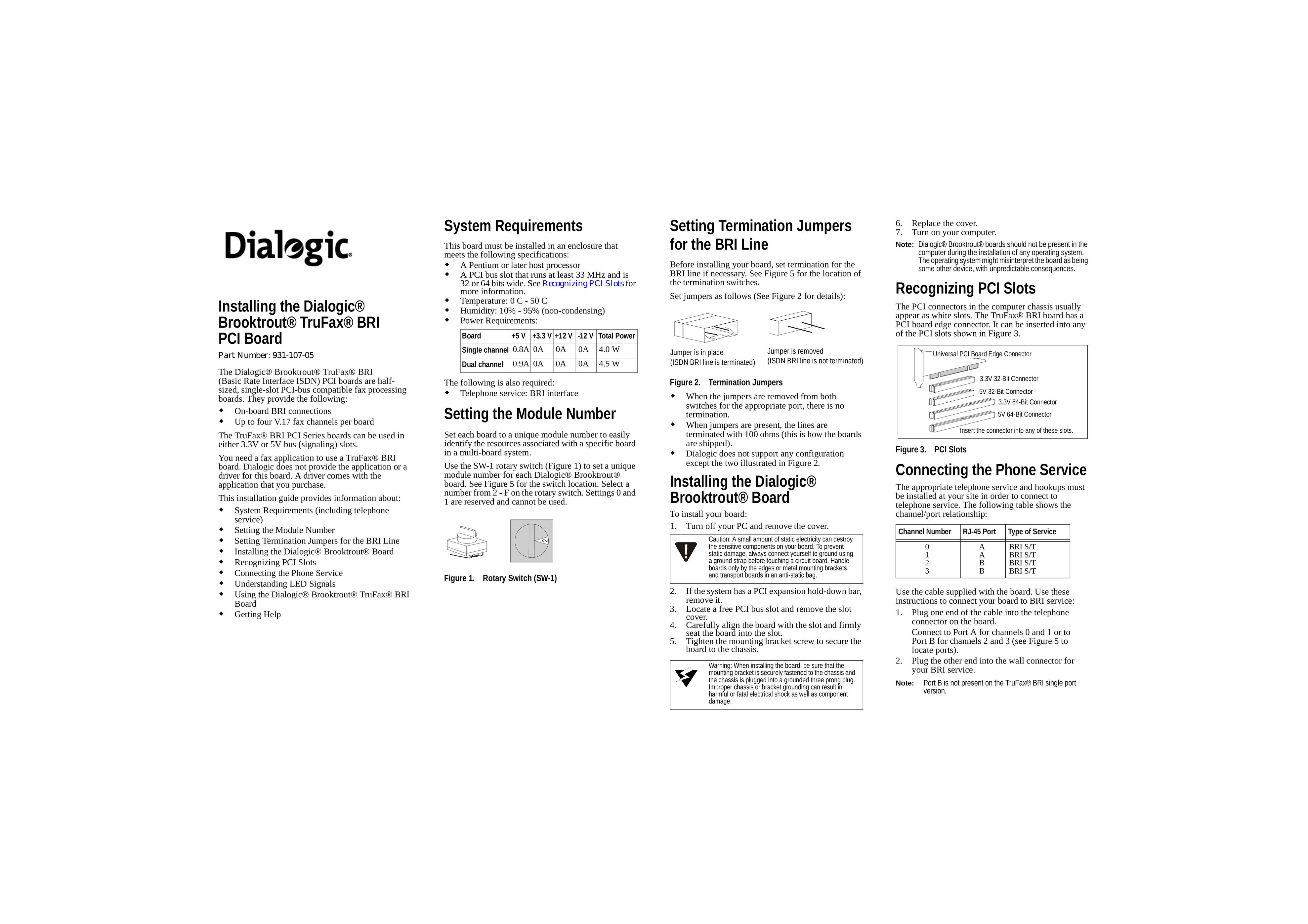 Dialogic 931-107-05 Computer Hardware User Manual