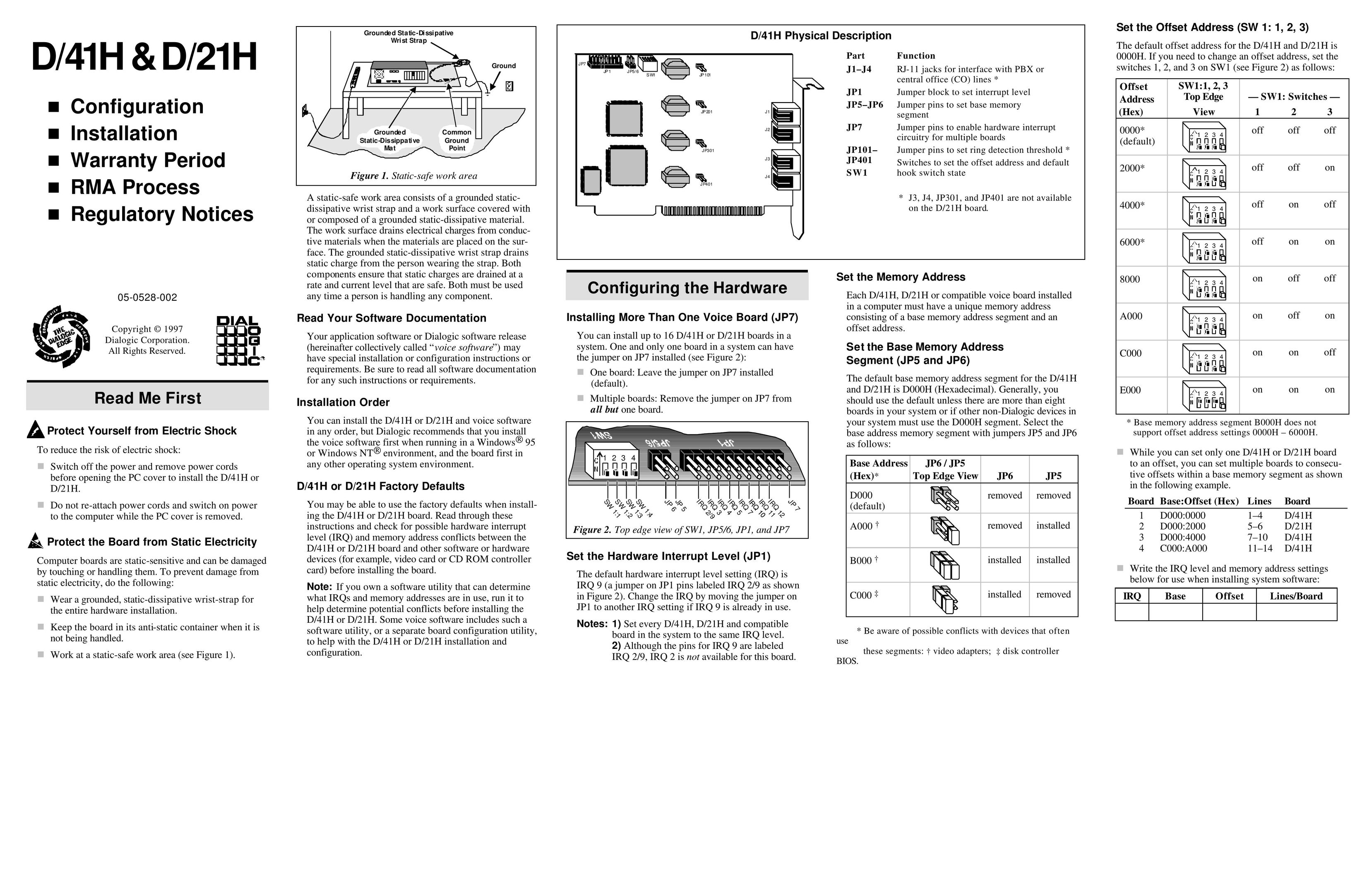 Dialogic D/21H Computer Hardware User Manual