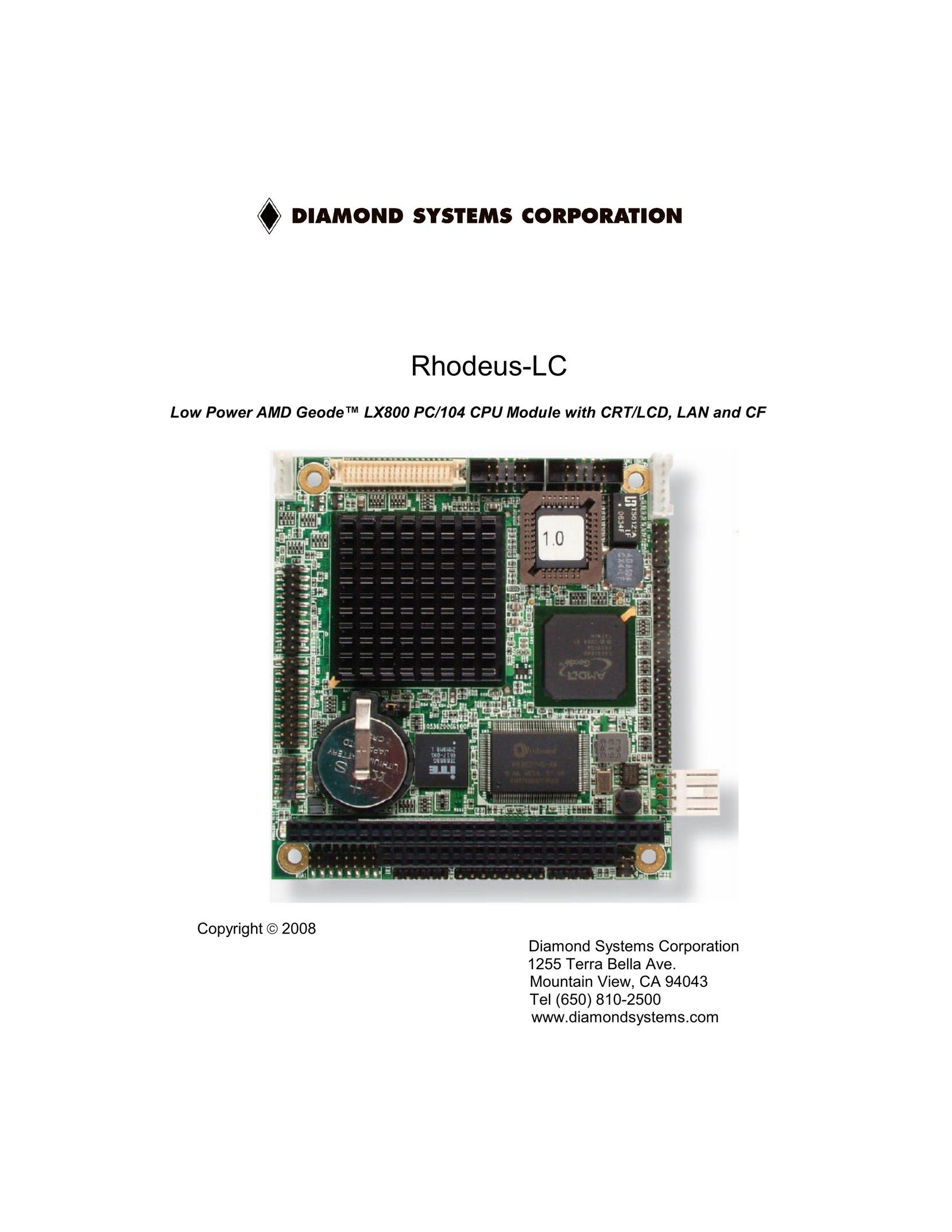 Diamond Systems LX800 PC/104 Computer Hardware User Manual