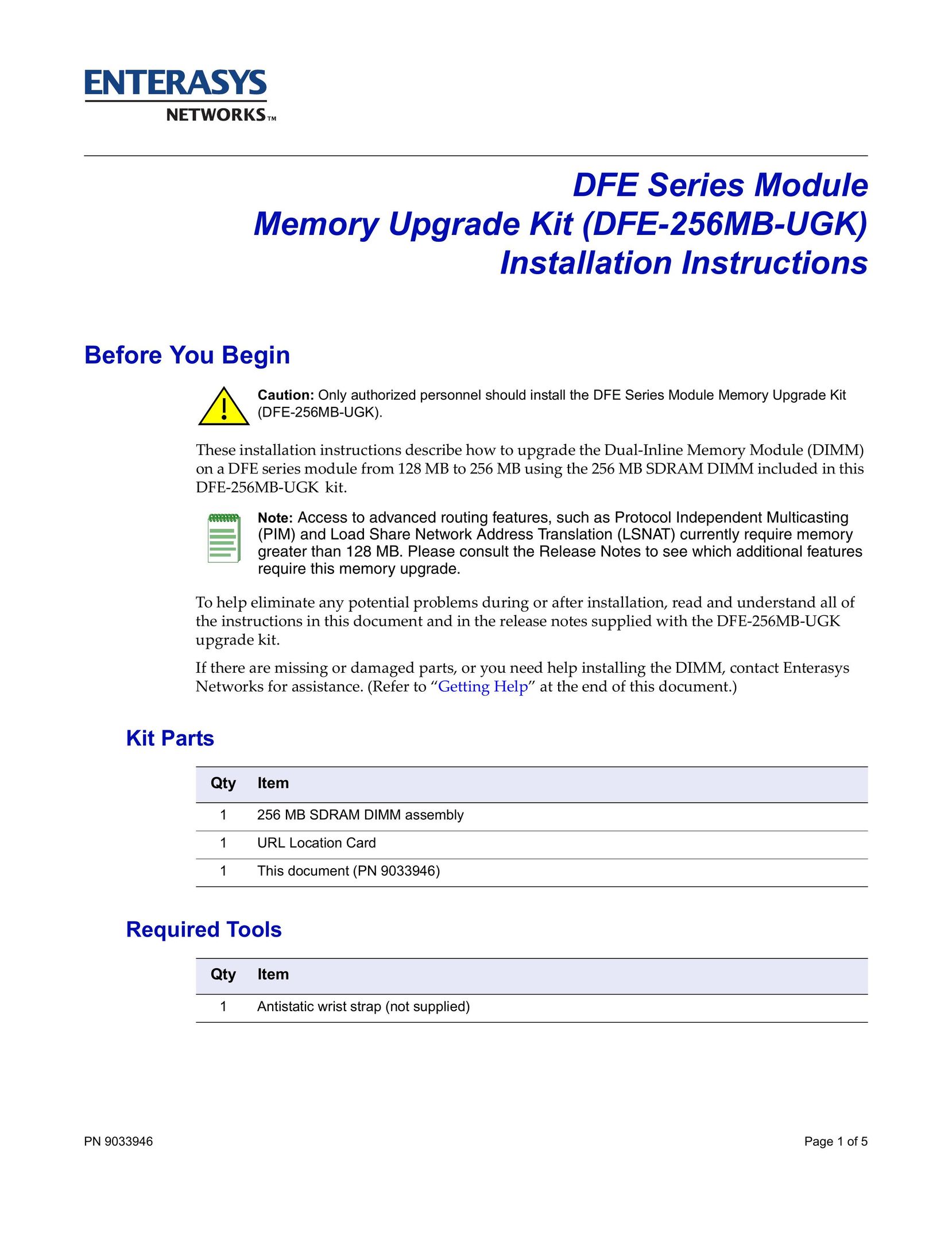 Enterasys Networks DFE-256MB-UGK Computer Hardware User Manual