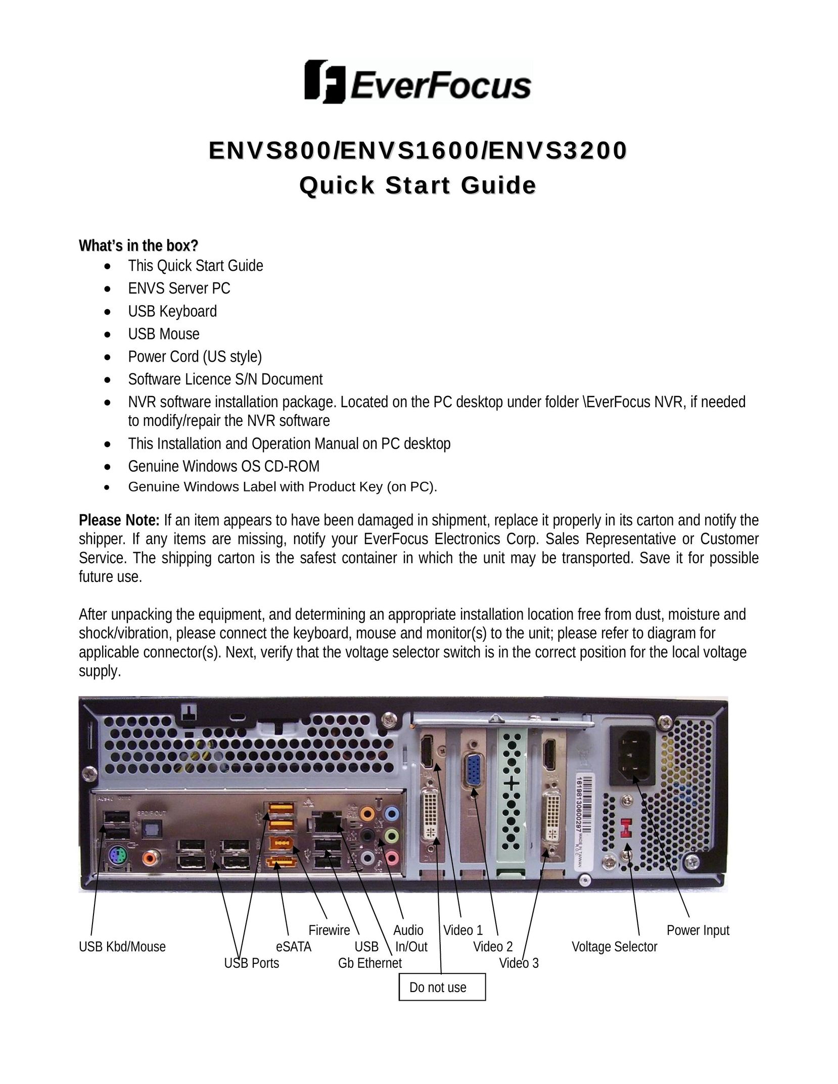 EverFocus ENVS1600 Computer Hardware User Manual