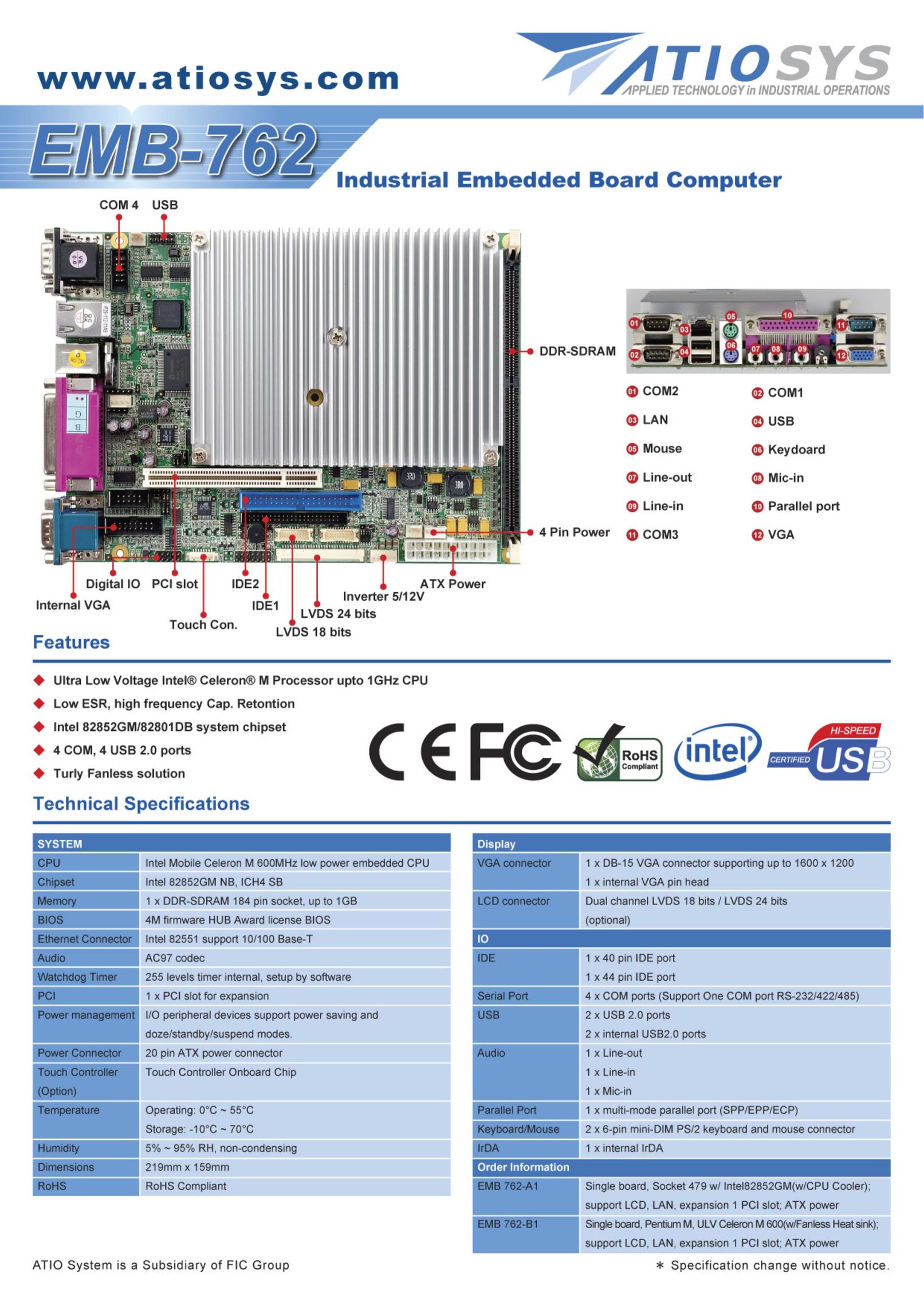 FIC EMB-762 Computer Hardware User Manual